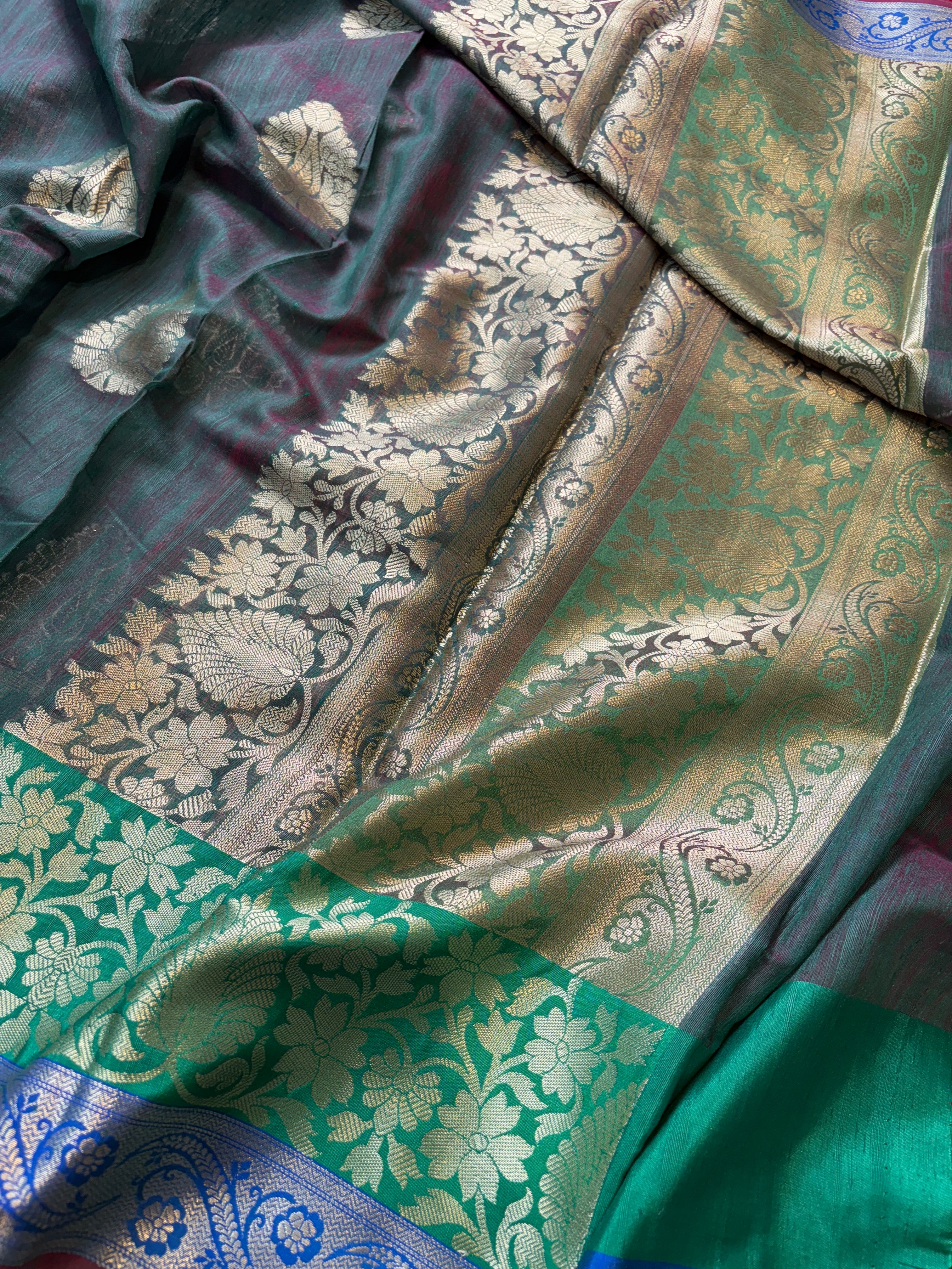 Dark Green Banarasi Mesrise Silk Saree