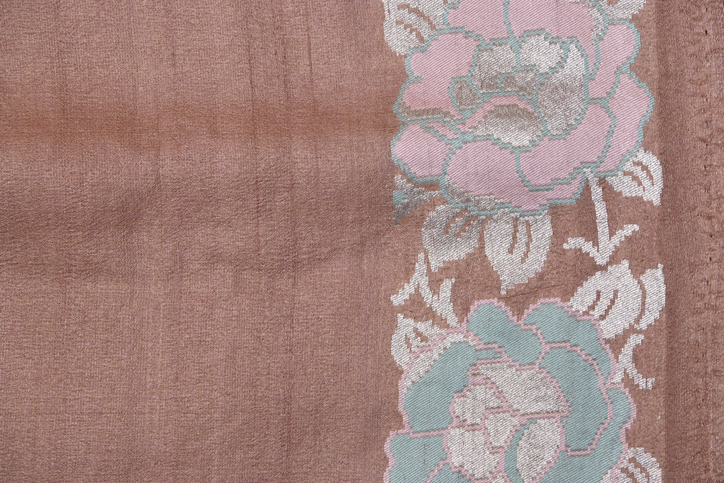 Chocolate Brown Pure Banarasi Tussar Georgette Silk Saree