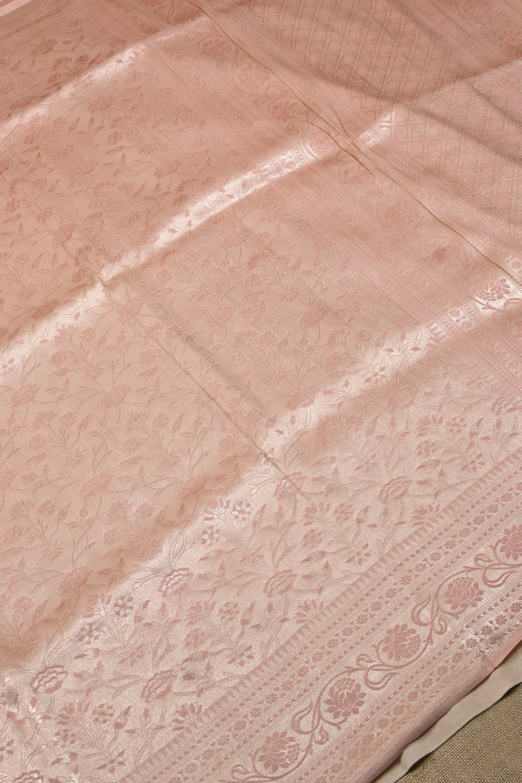 Dusty Peach Pure Banarasi Katan Tissue Silk Saree