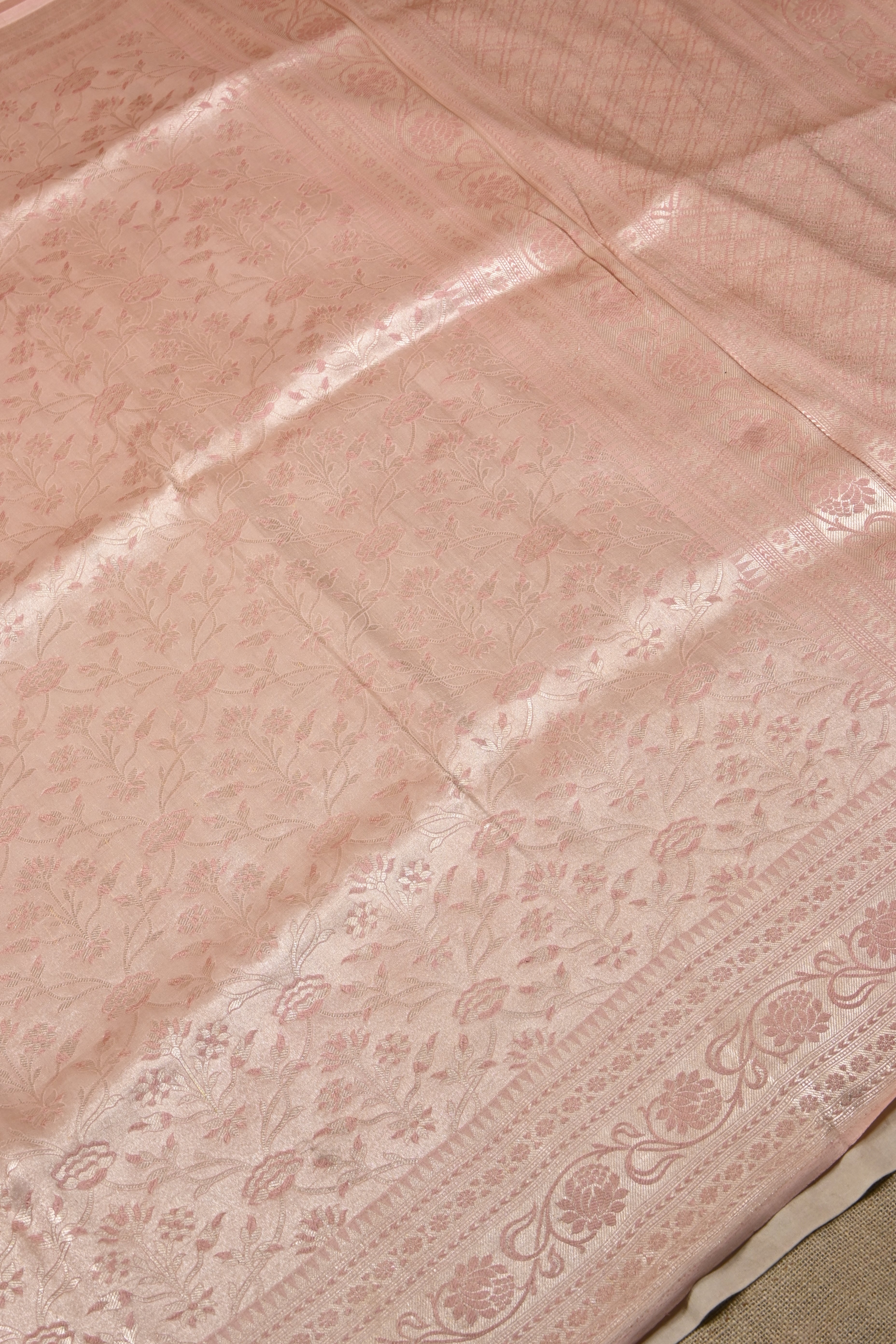 Dusty Peach Pure Banarasi Katan Tissue Silk Saree