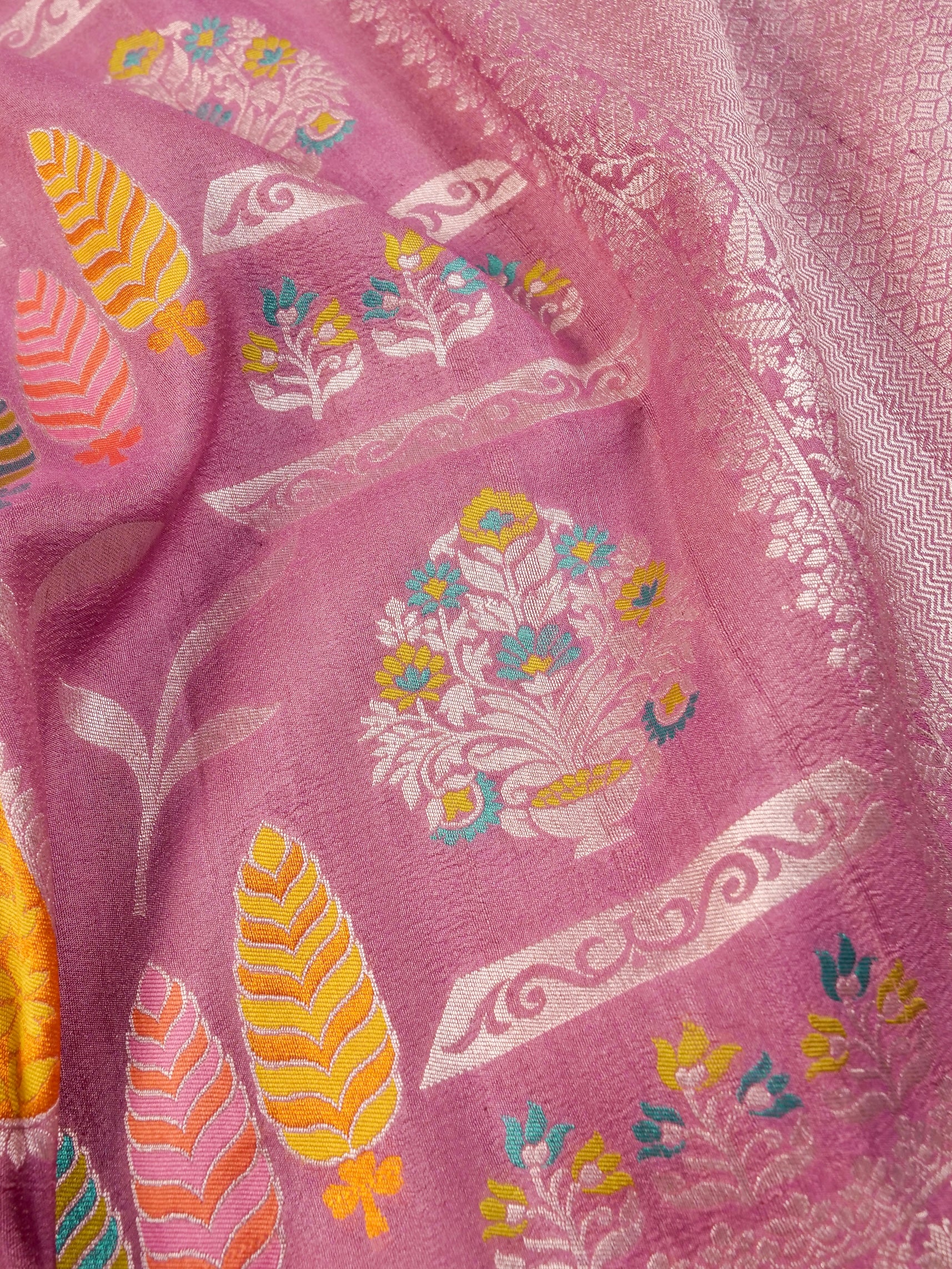 Handwoven Onion Pink Banarasi Desi Tussar Silk Saree