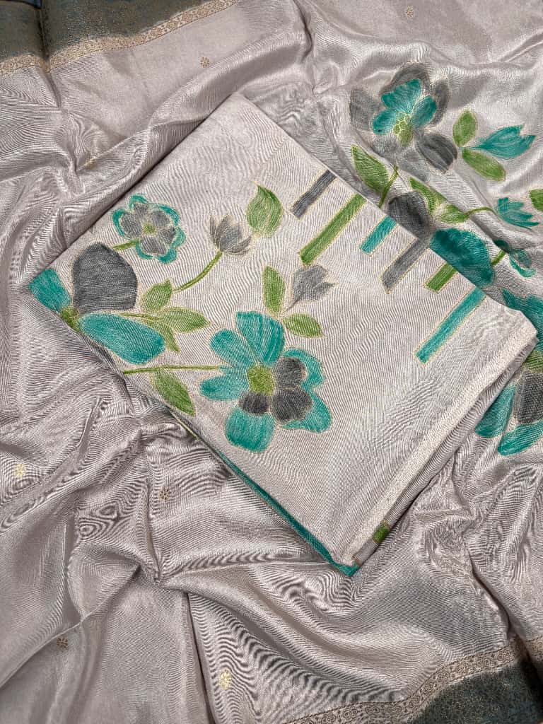 White Banarasi Moonga Silk Suit