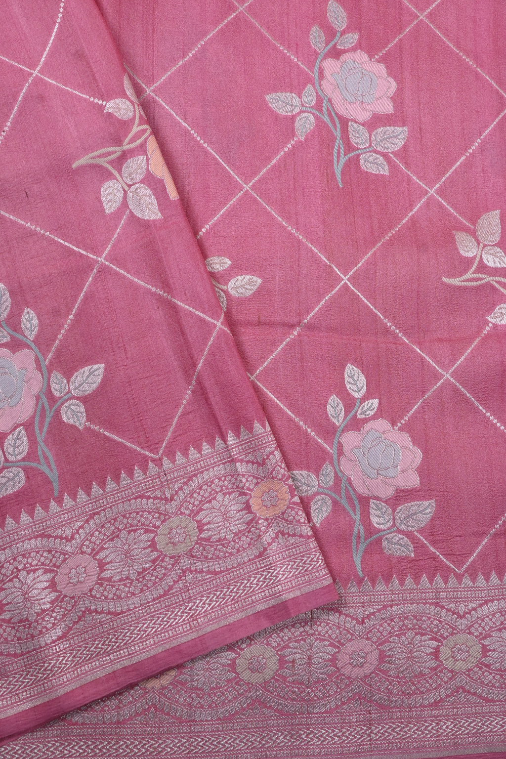 Hot Pink Pure Banarasi Tussar Georgette Silk Saree