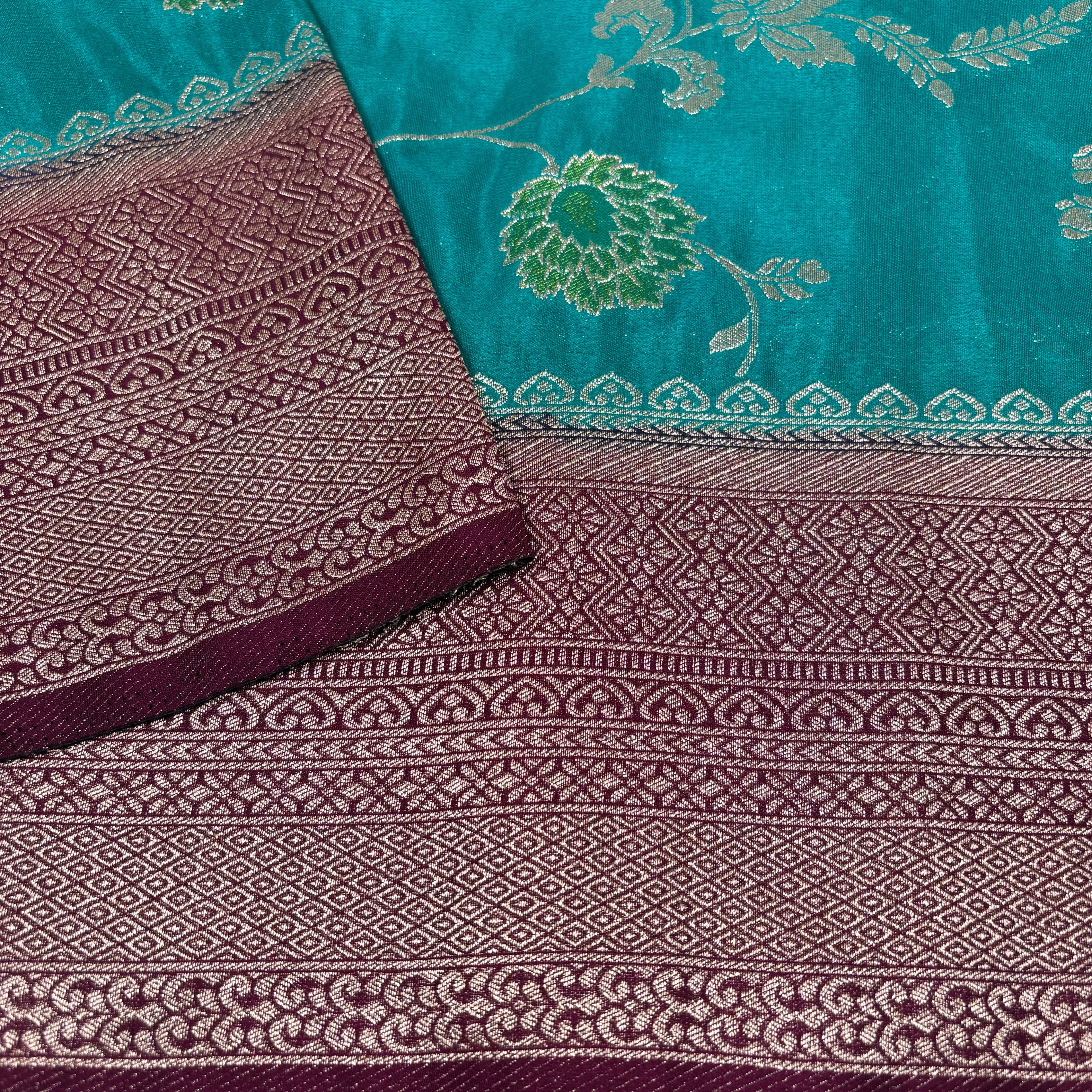 Shi Green Banarasi Katan Georgette Silk Saree