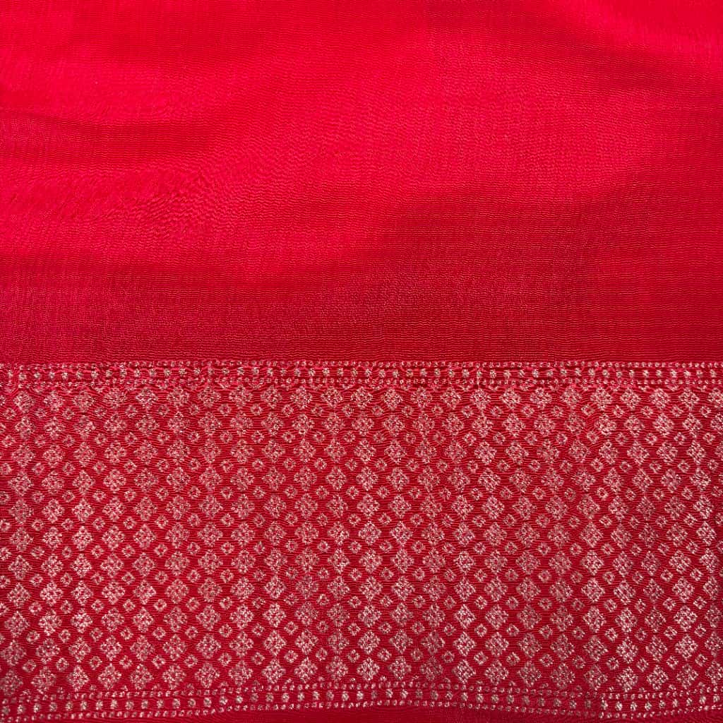 Rose Red Banarasi Chinon Georgette Saree