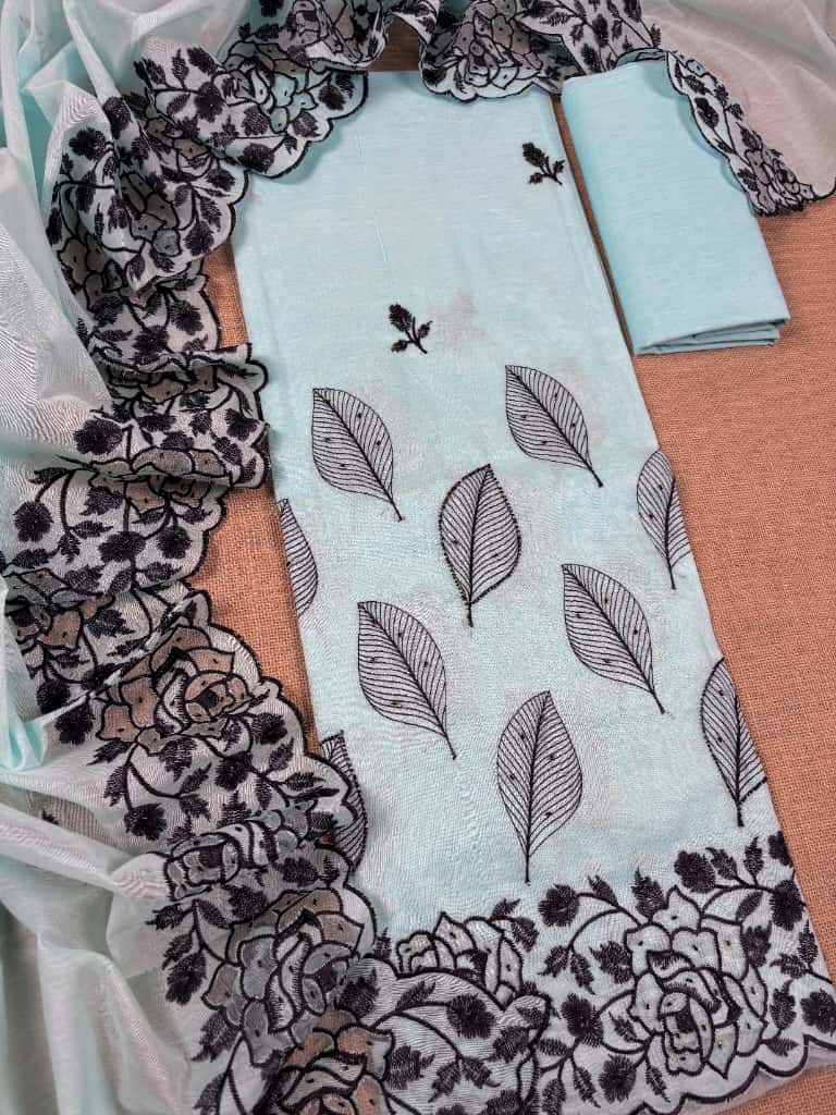 Sky Blue Banarasi Mul-Mul Suit
