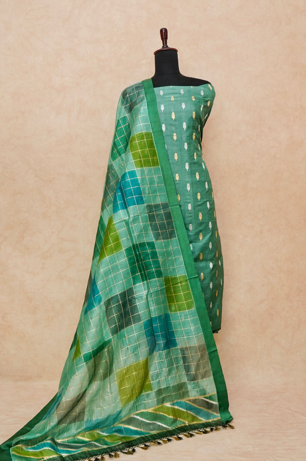 Handwoven Green Banarasi Tussar Silk Suit
