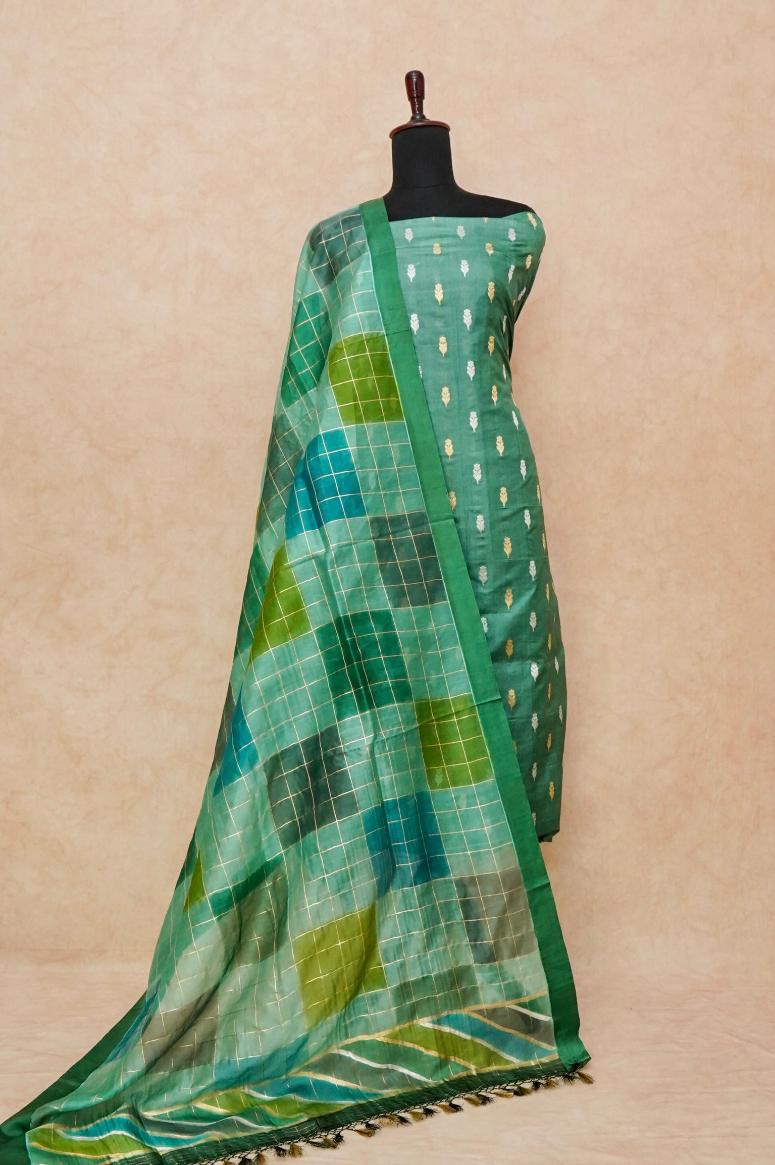 Handwoven Green Banarasi Tussar Silk Suit