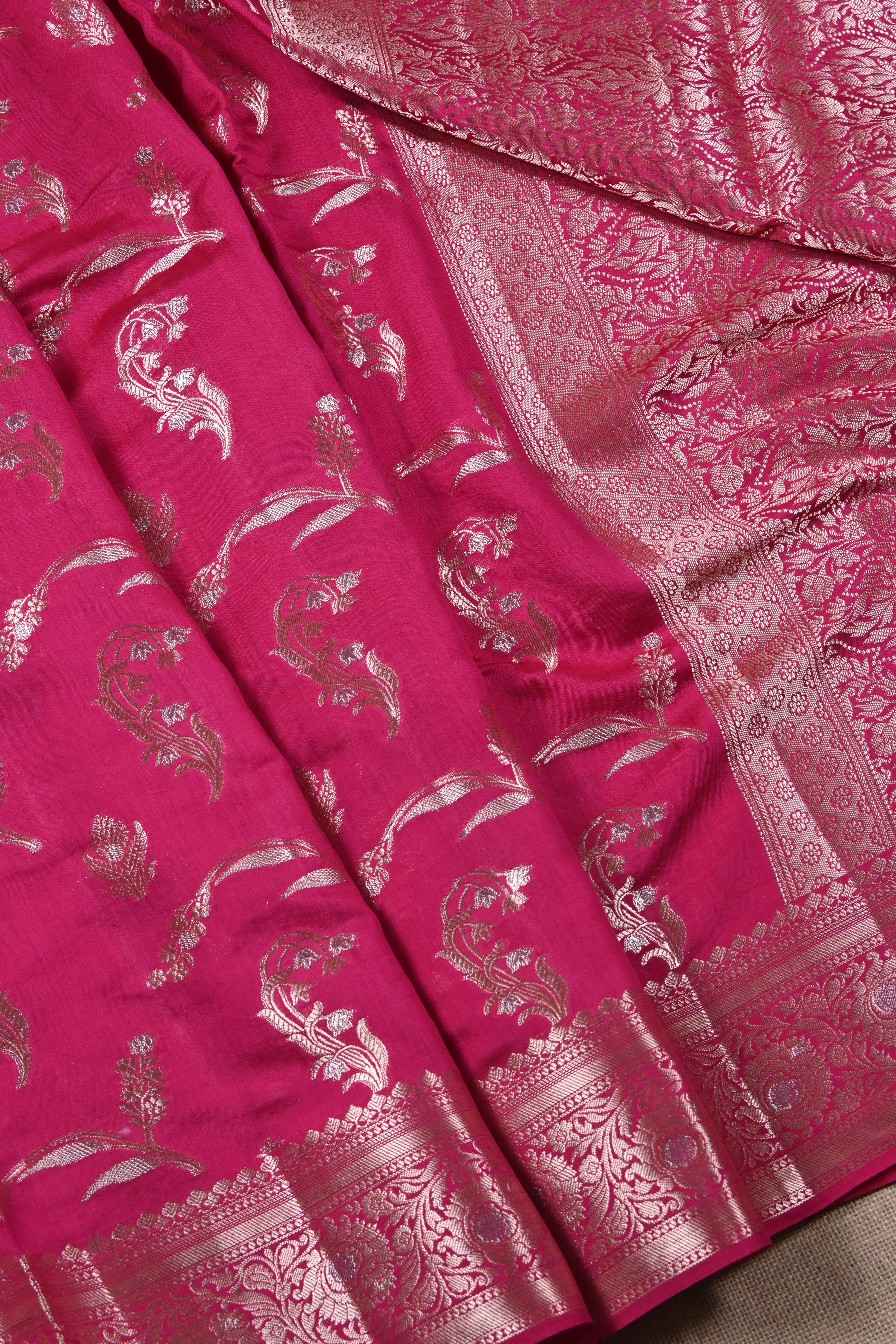 Hot Pink Pure Banarasi Moonga Silk Saree