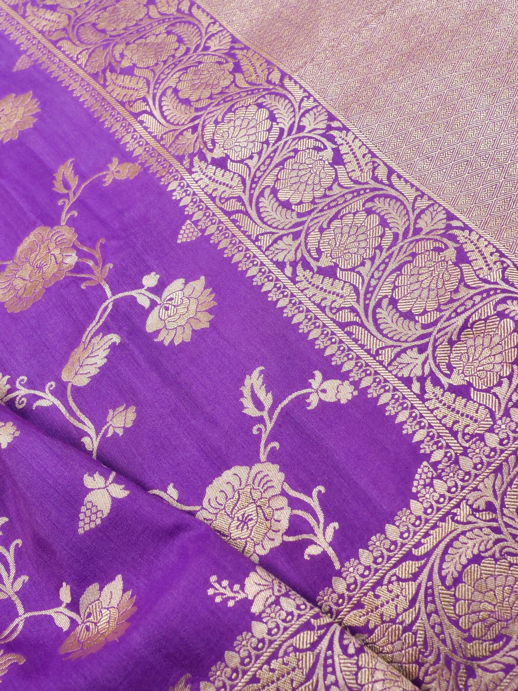 Handwoven Purple Banarasi Monga Silk Saree