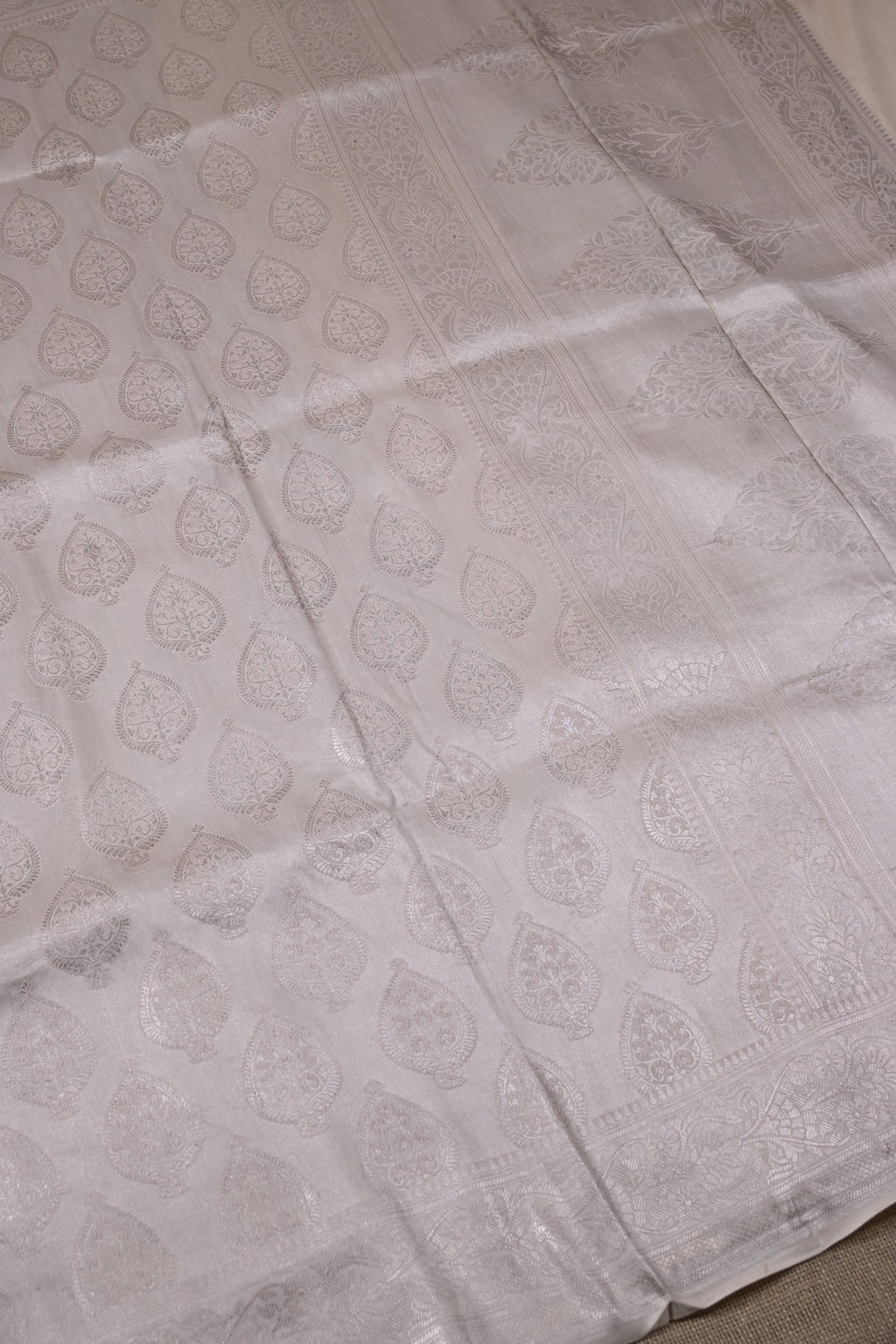 Light Beige Pure Banarasi Katan Tissue Silk Saree