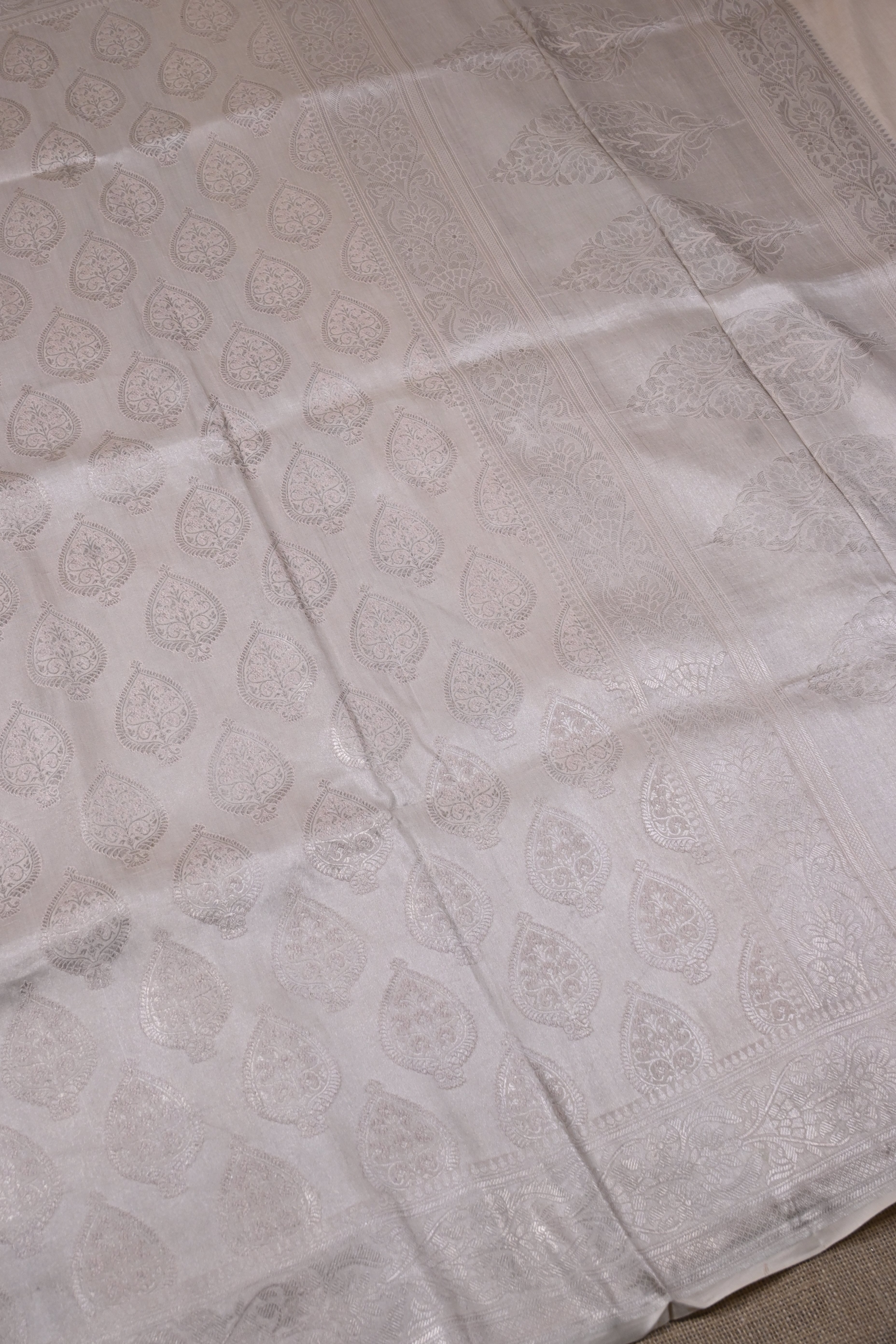 Light Beige Pure Banarasi Katan Tissue Silk Saree