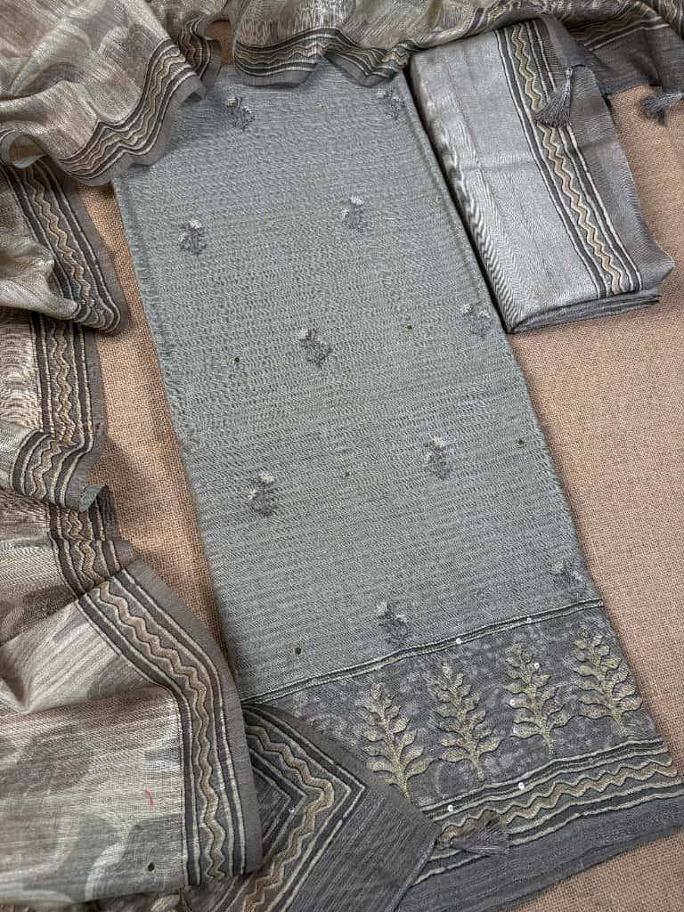 Grey Banarasi Tussar Matka Suit