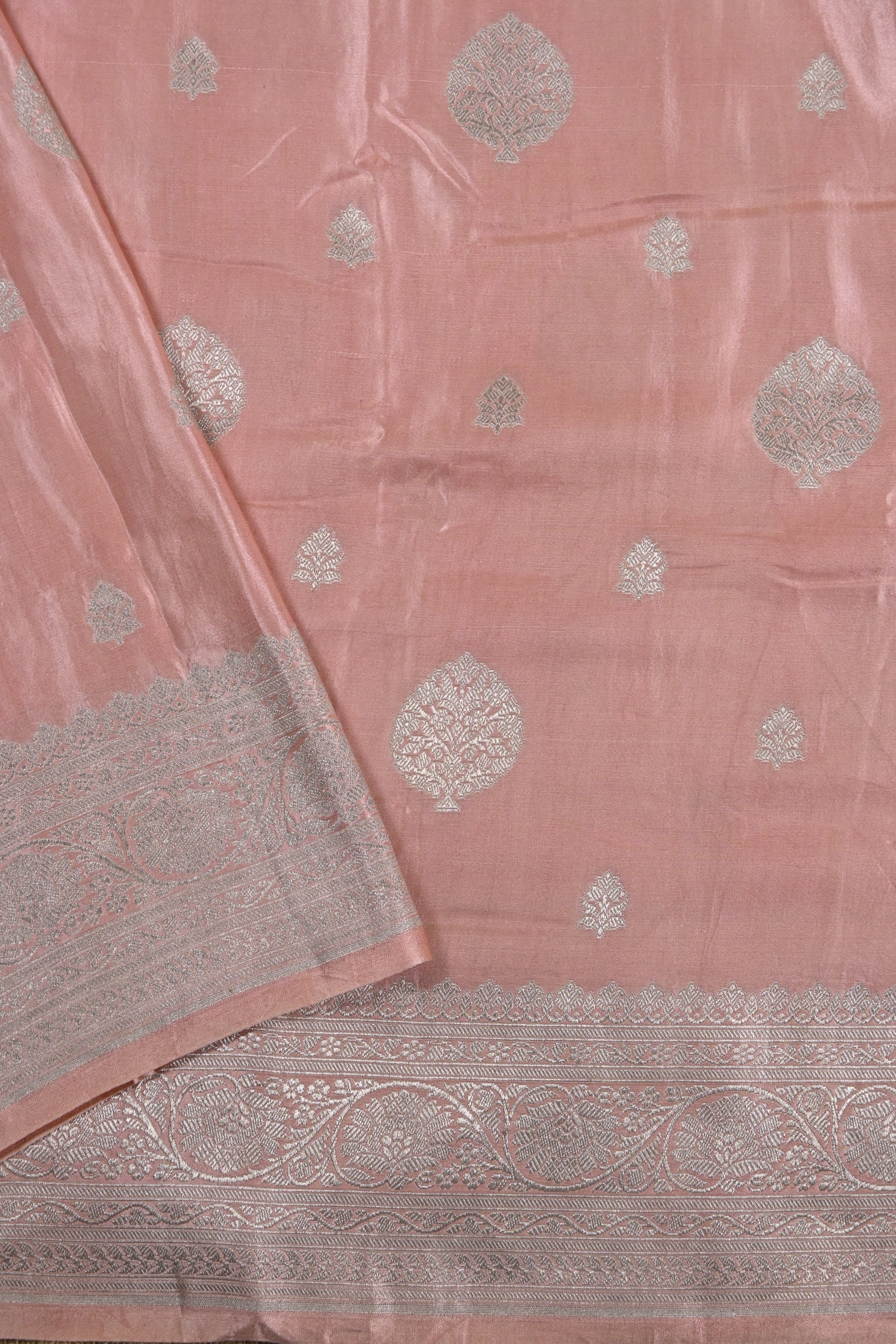 Dusty Pink Pure Banarasi Satin Mashru Silk Saree
