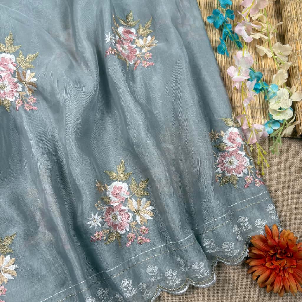 Grey Banarasi Softy Organza Silk Saree
