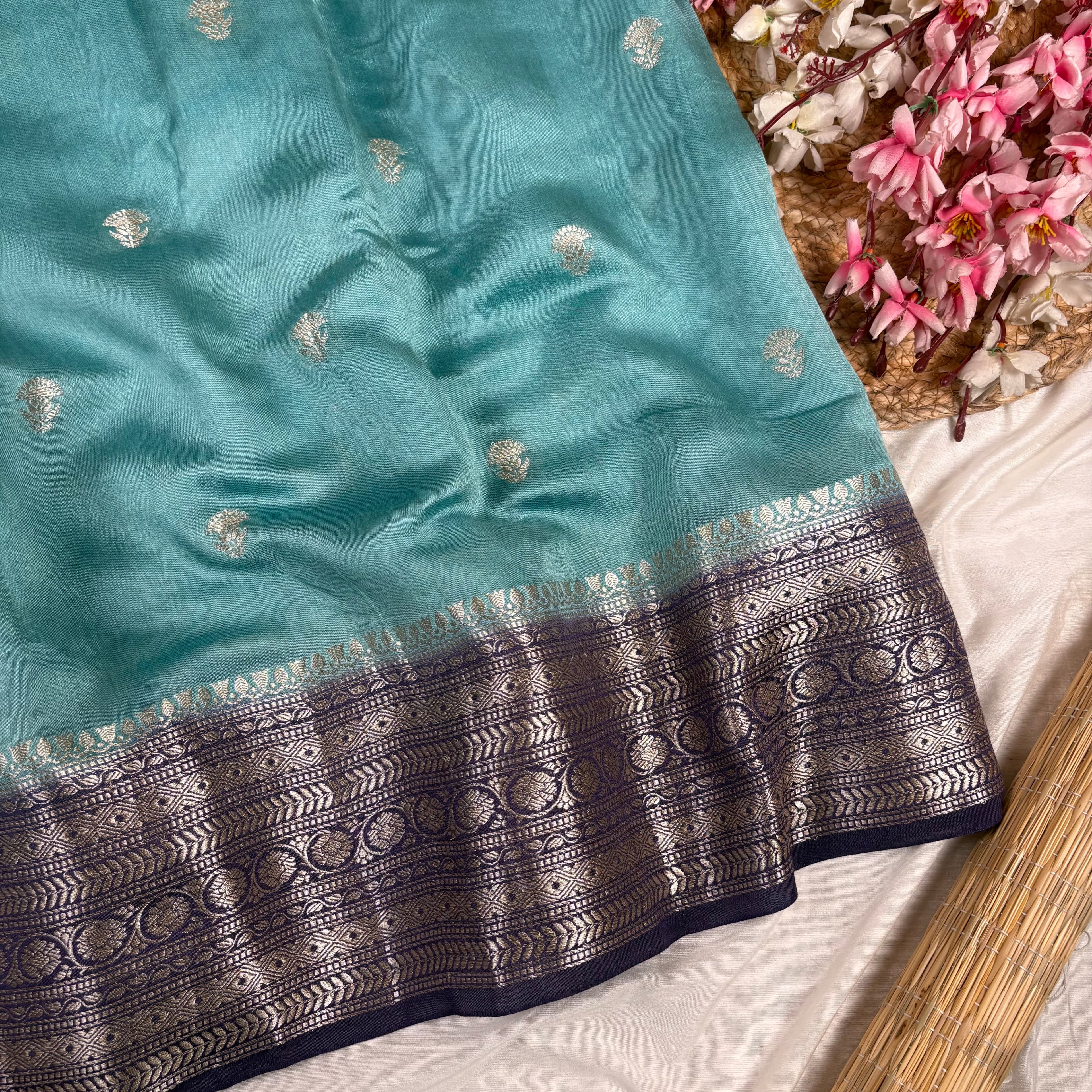 Sea Green Banarasi Pure Chinya Silk Saree
