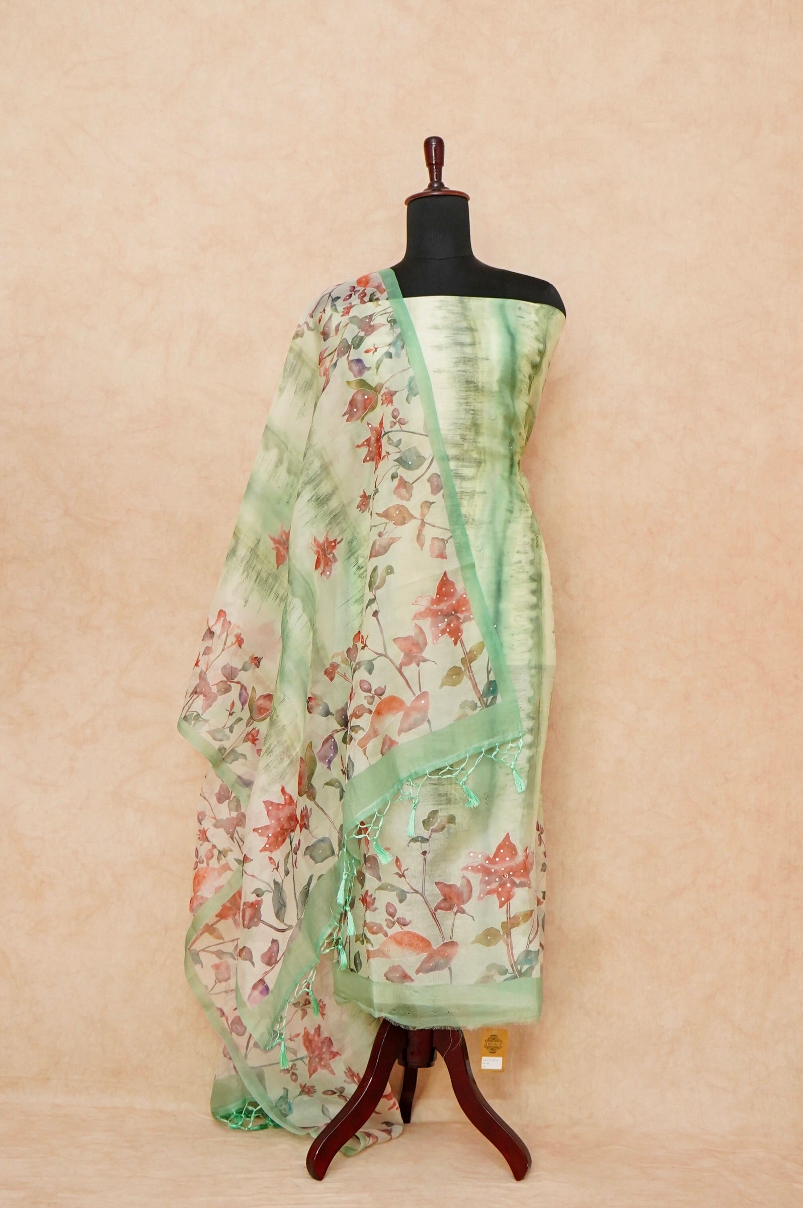 Handwoven Pastel Green Banarasi Organza Silk Suit