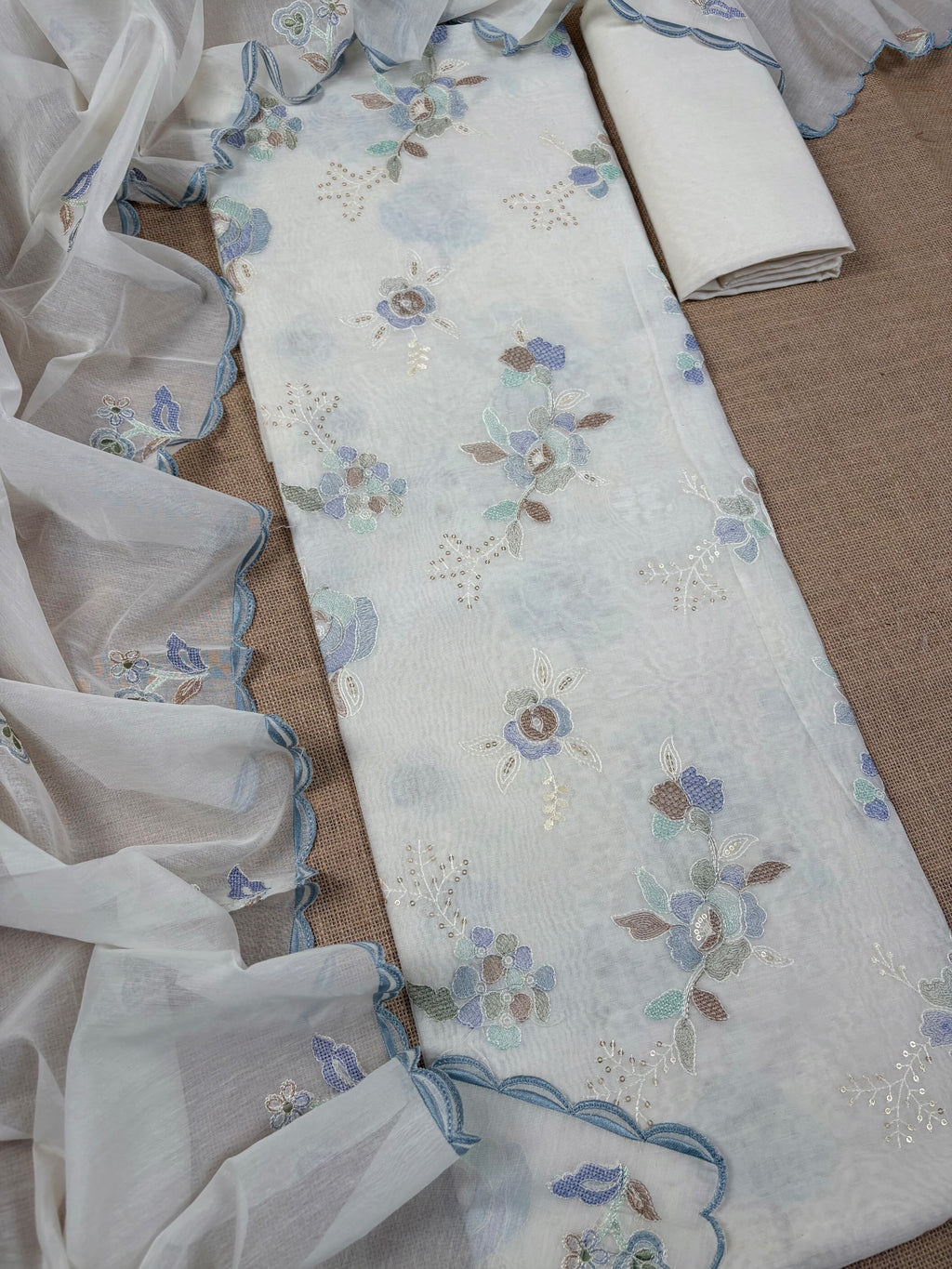 White Banarasi Pure Mul-Mul Silk Suit