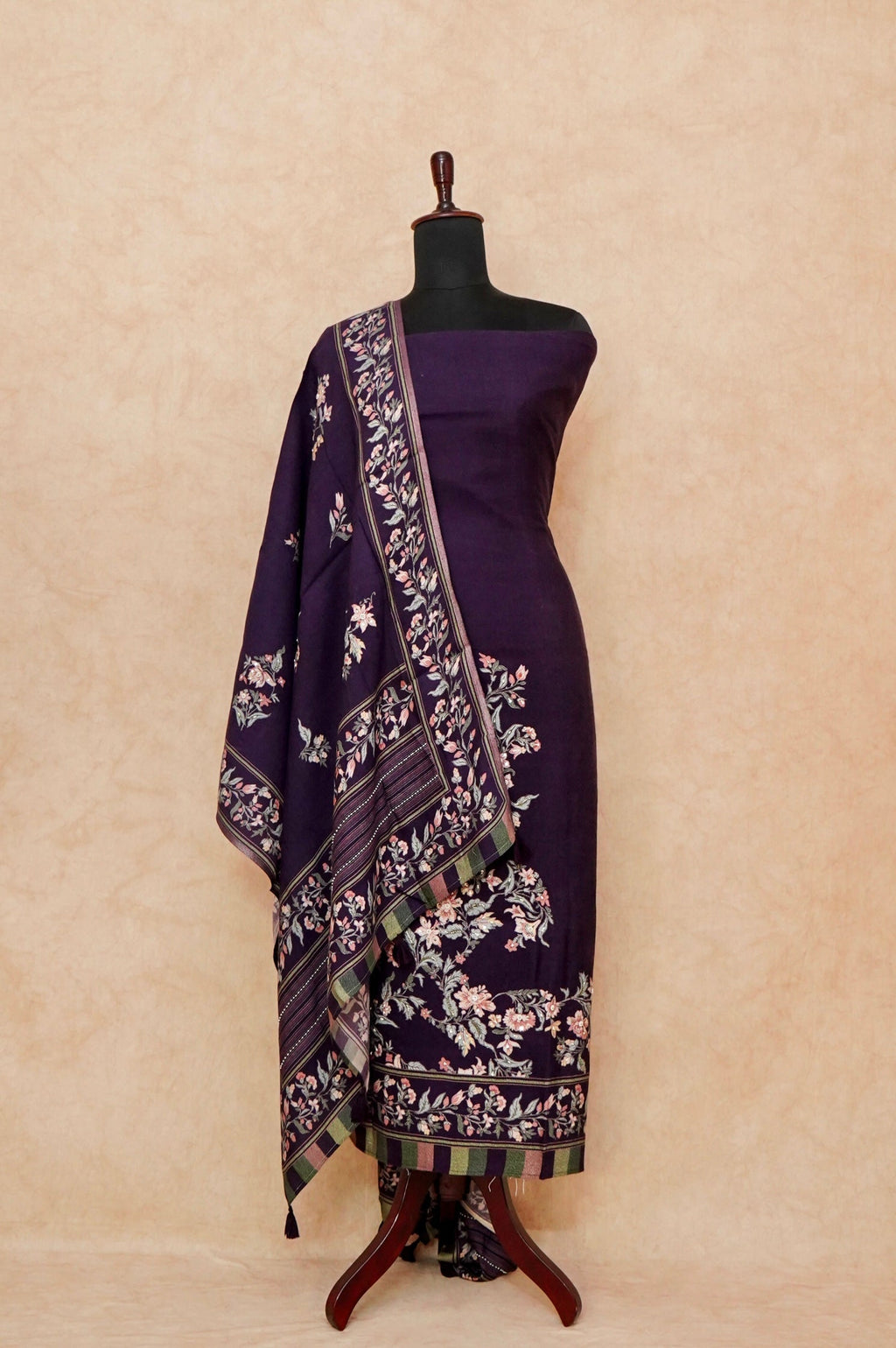 Handwoven Deep Purple Pashmina Silk Suit