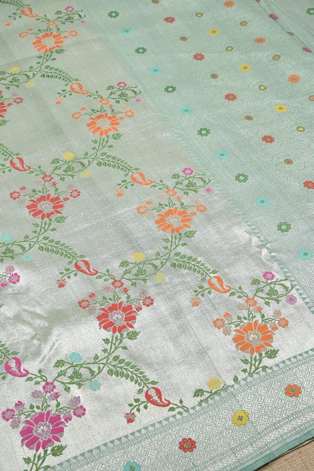 Green Pure Banarasi Tussar Georgette Tissue Silk Saree