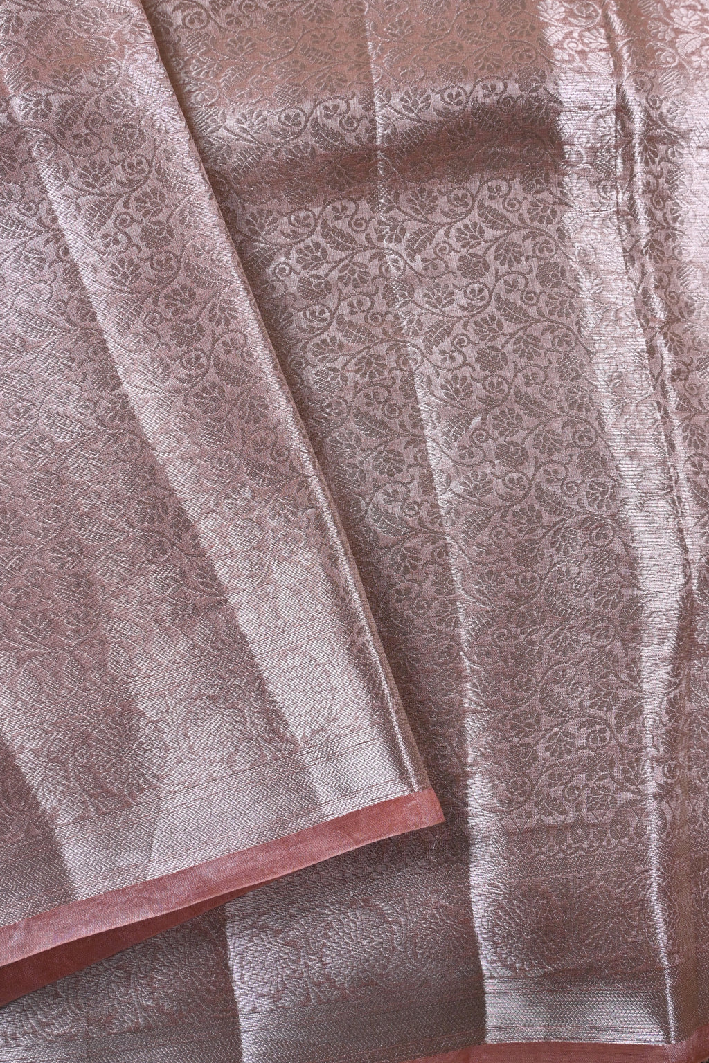 Baby Peach Pure Banarasi Molten Tissue Silk Saree