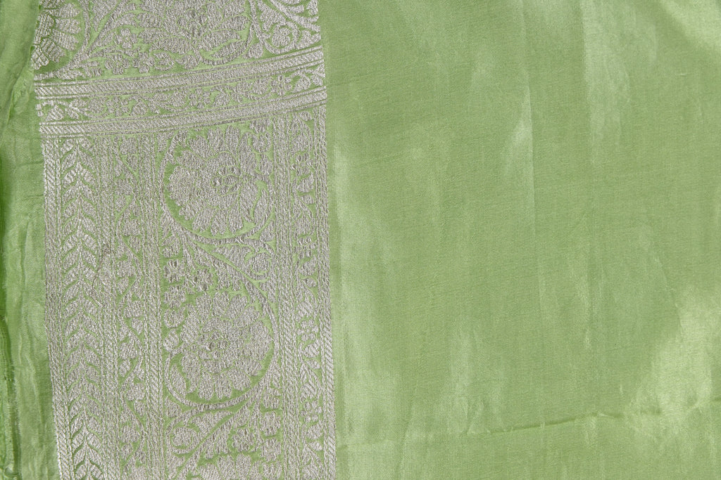 Pista Green Pure Banarasi Satin Mashru Silk Saree