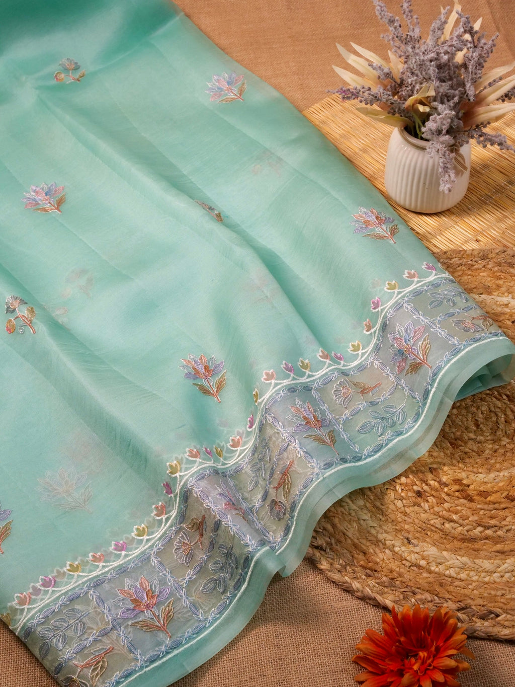 Handwoven Sea Green Banarasi Organza Silk Saree