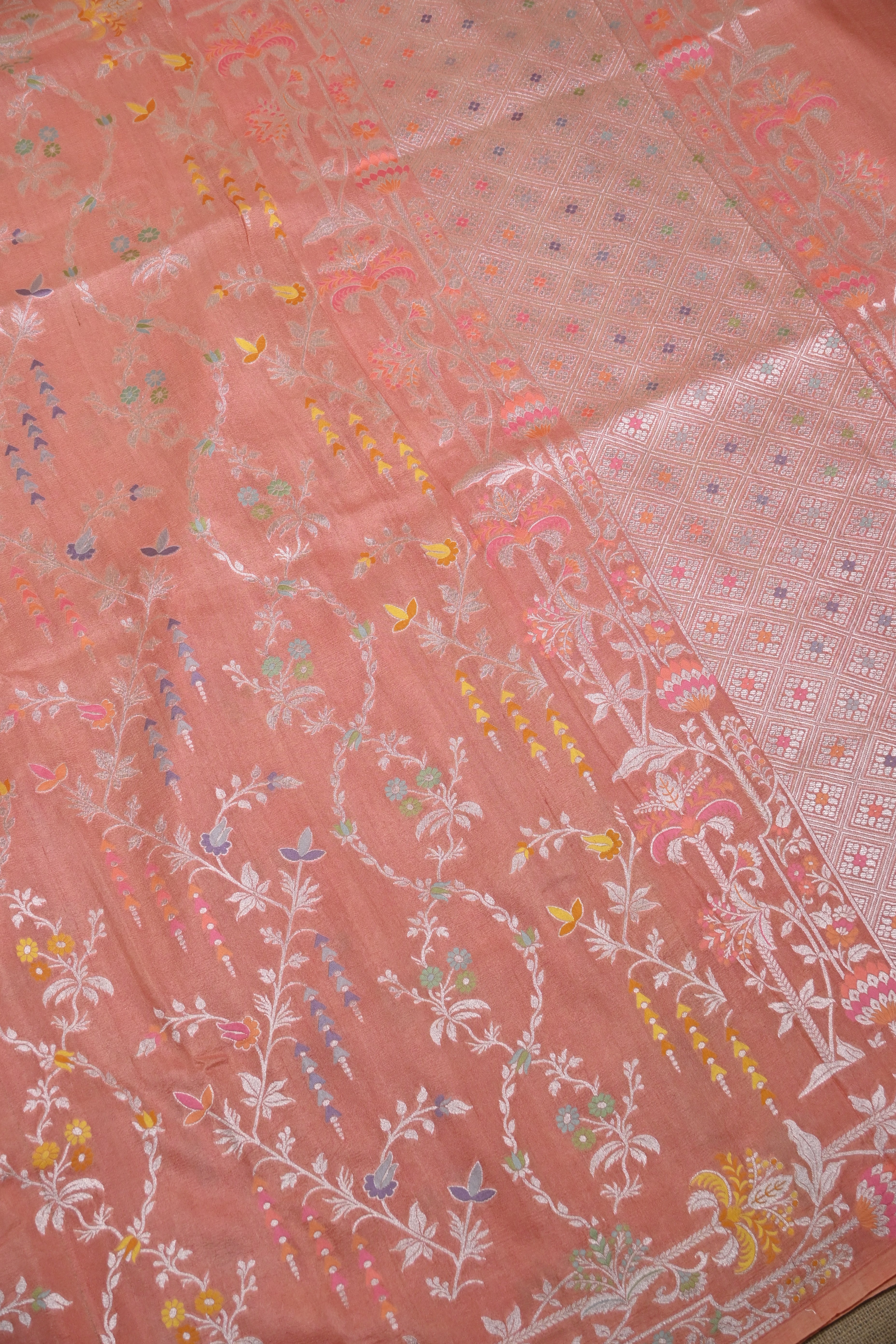 Peachy Orange Pure Banarasi Tussar Georgette Saree