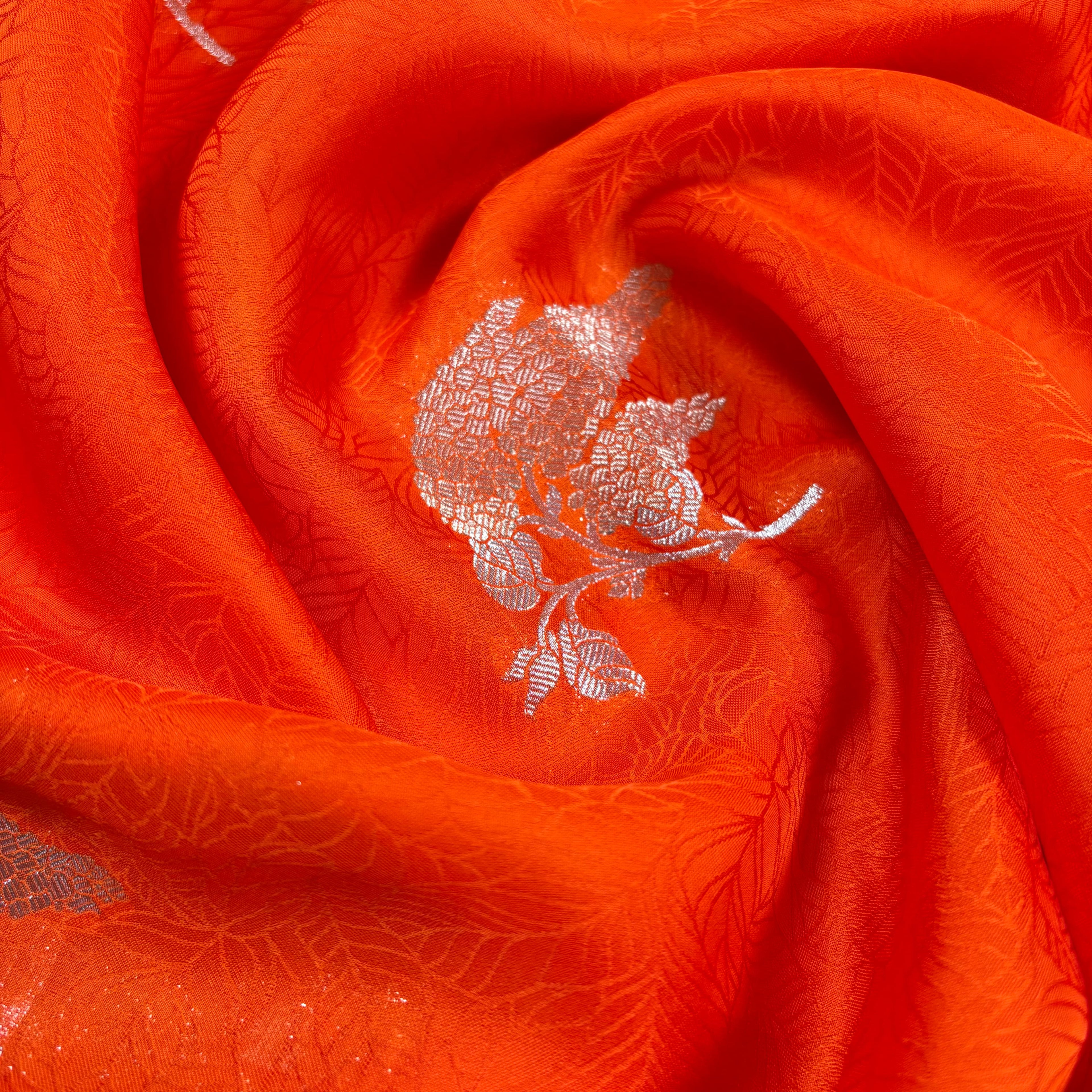 Orange Banarasi Mashru Tanchui Silk Saree