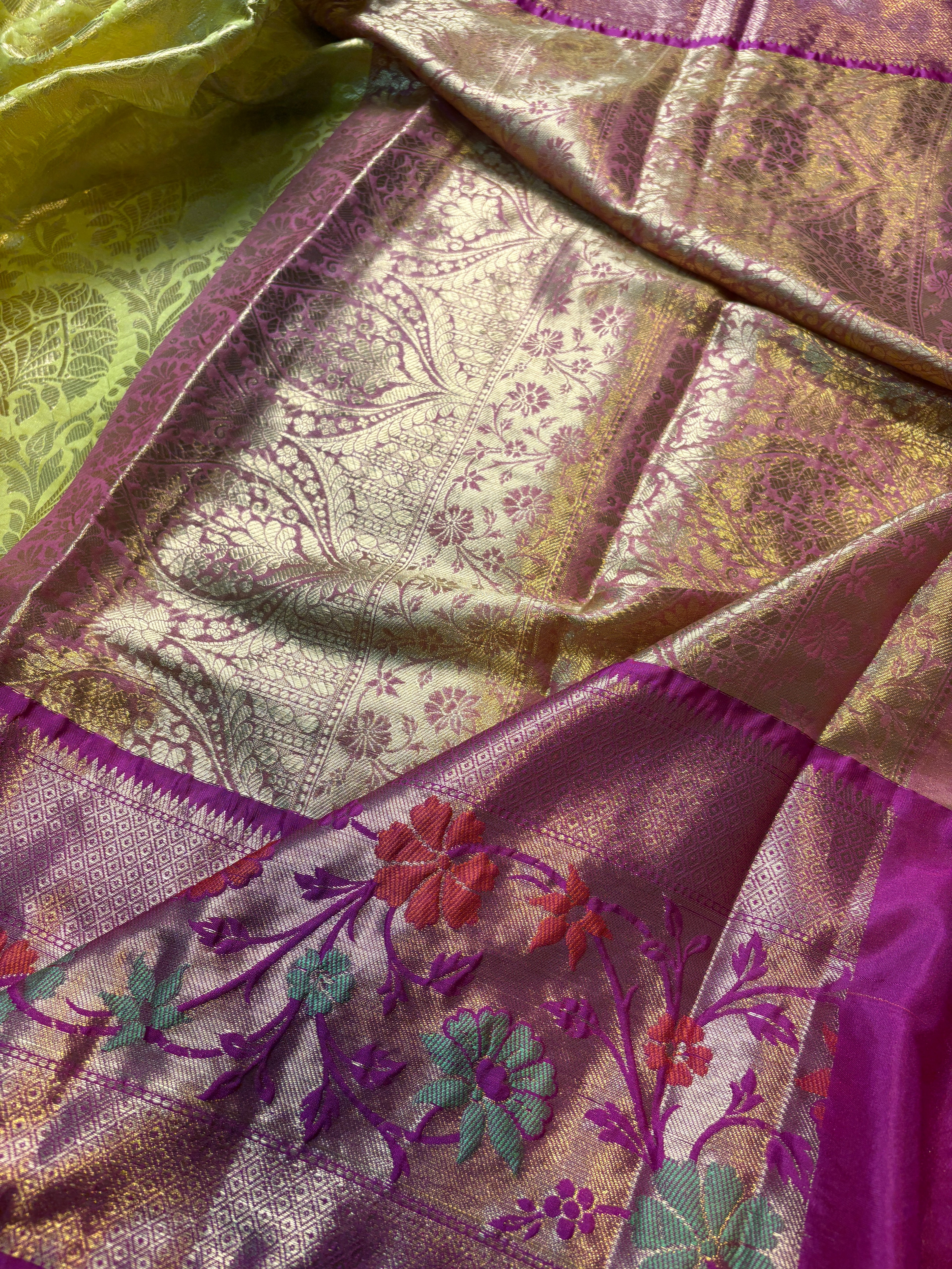 Contrast Banarasi Fancy Katan Brocade Meena  Silk Saree