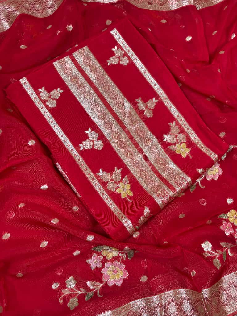 Red Banarasi Georgette Suit