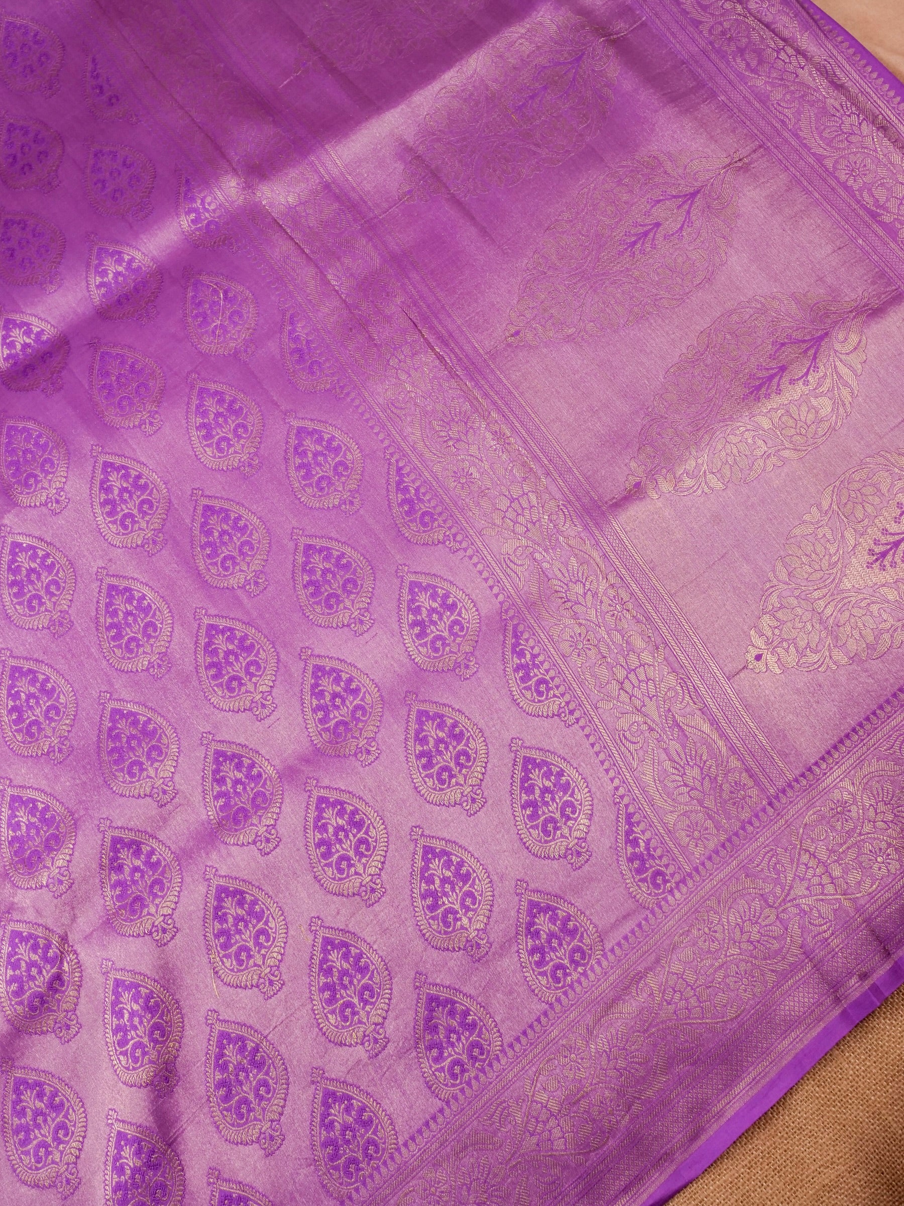 Handwoven Purple Banarasi Katan Soft Tissue Silk Saree
