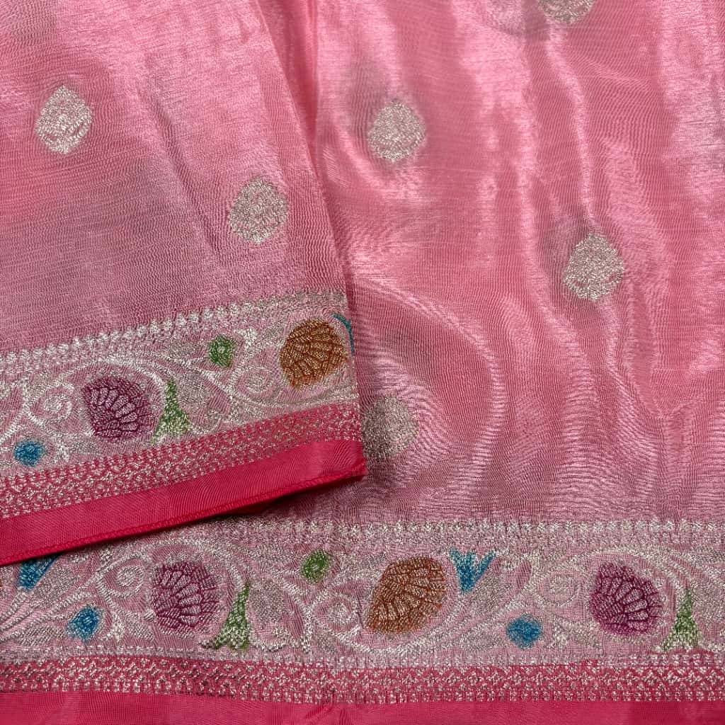 Baby Pink Banarasi Viscose Georgette Silk Saree