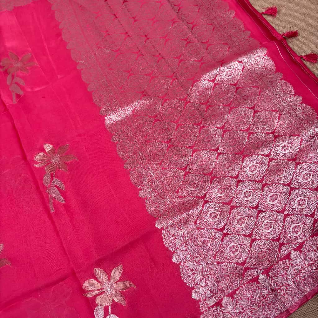 Pink Banarasi Viscose Georgette Silk Saree