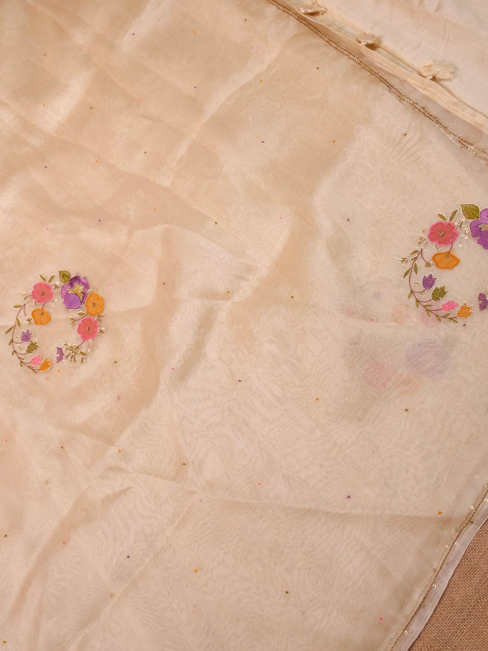 Handwoven Cream Banarasi Organza Silk Saree