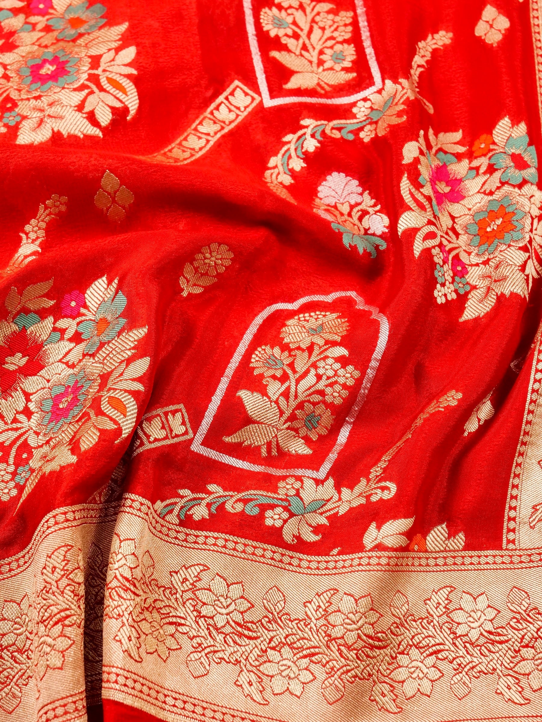Handwoven Red Banarasi Khaddi Silk Saree