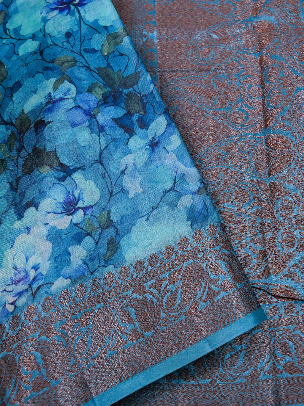 Handwoven Blue Banarasi Tussar Silk Saree