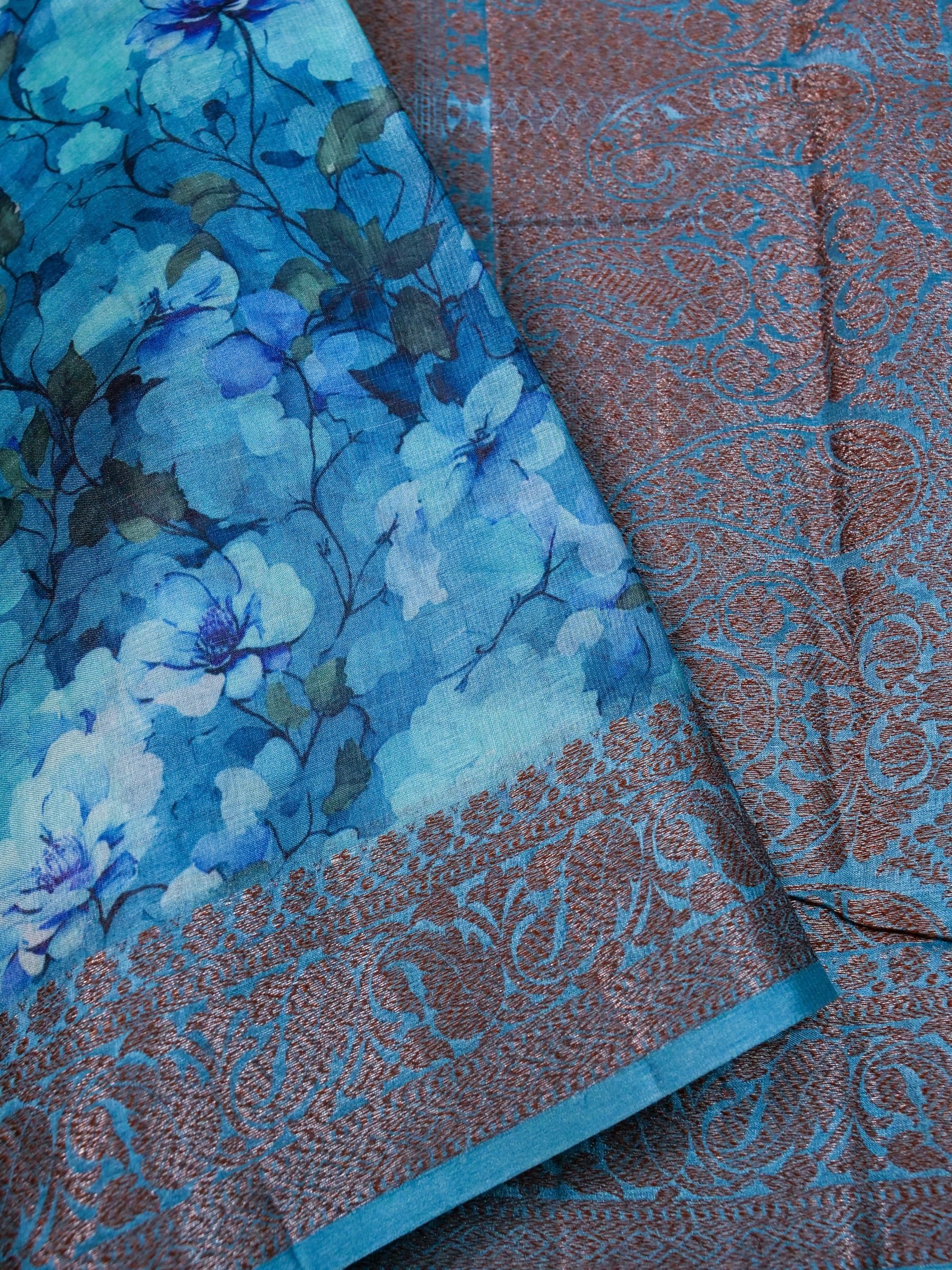 Handwoven Blue Banarasi Tussar Silk Saree