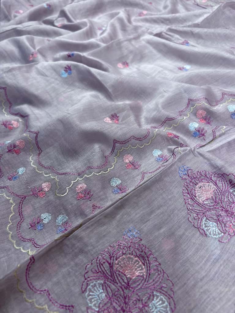 Lavender Banarasi Pure Mul-Mul Silk Suit