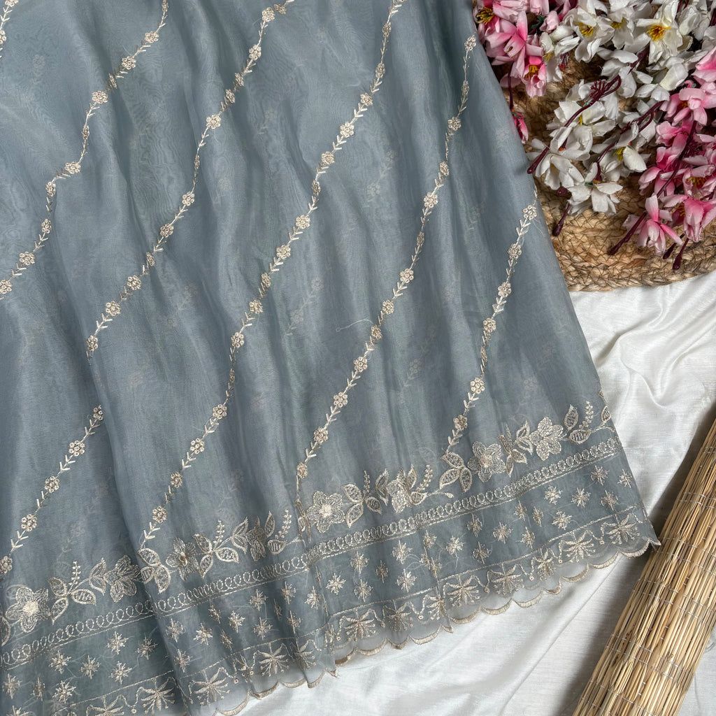 Grey Banarasi Softy Organza Silk Saree