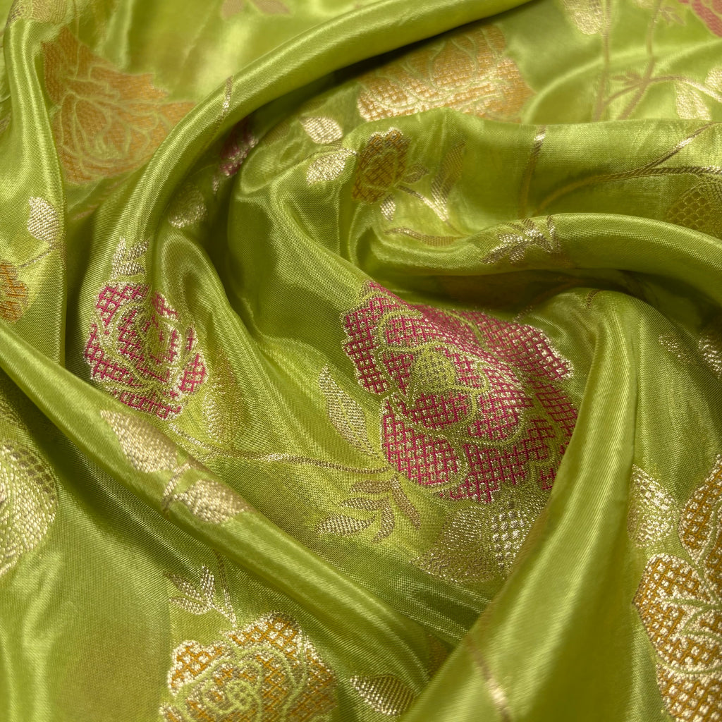 Mahendi Green Banarasi Mashru Satin Silk Saree