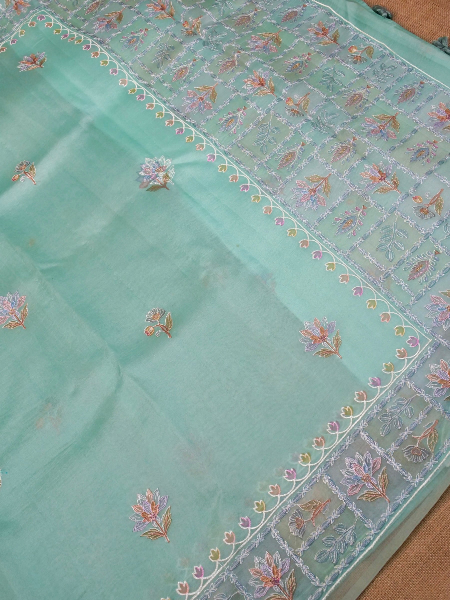 Handwoven Sea Green Banarasi Organza Silk Saree