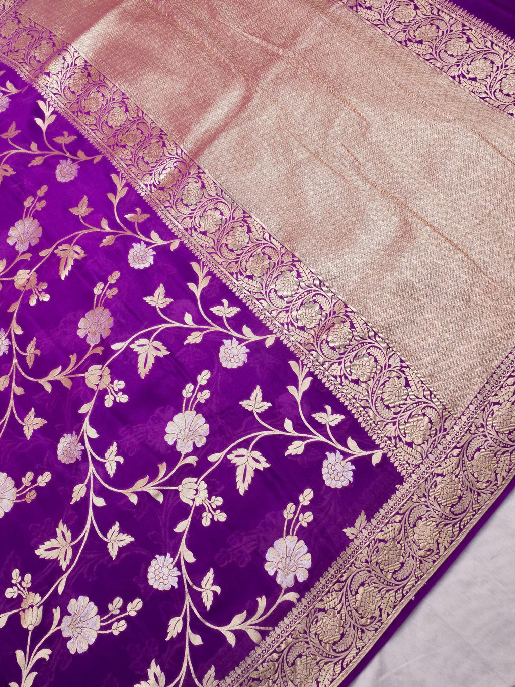 Handwoven Purple Banarasi Khaddi Silk Saree