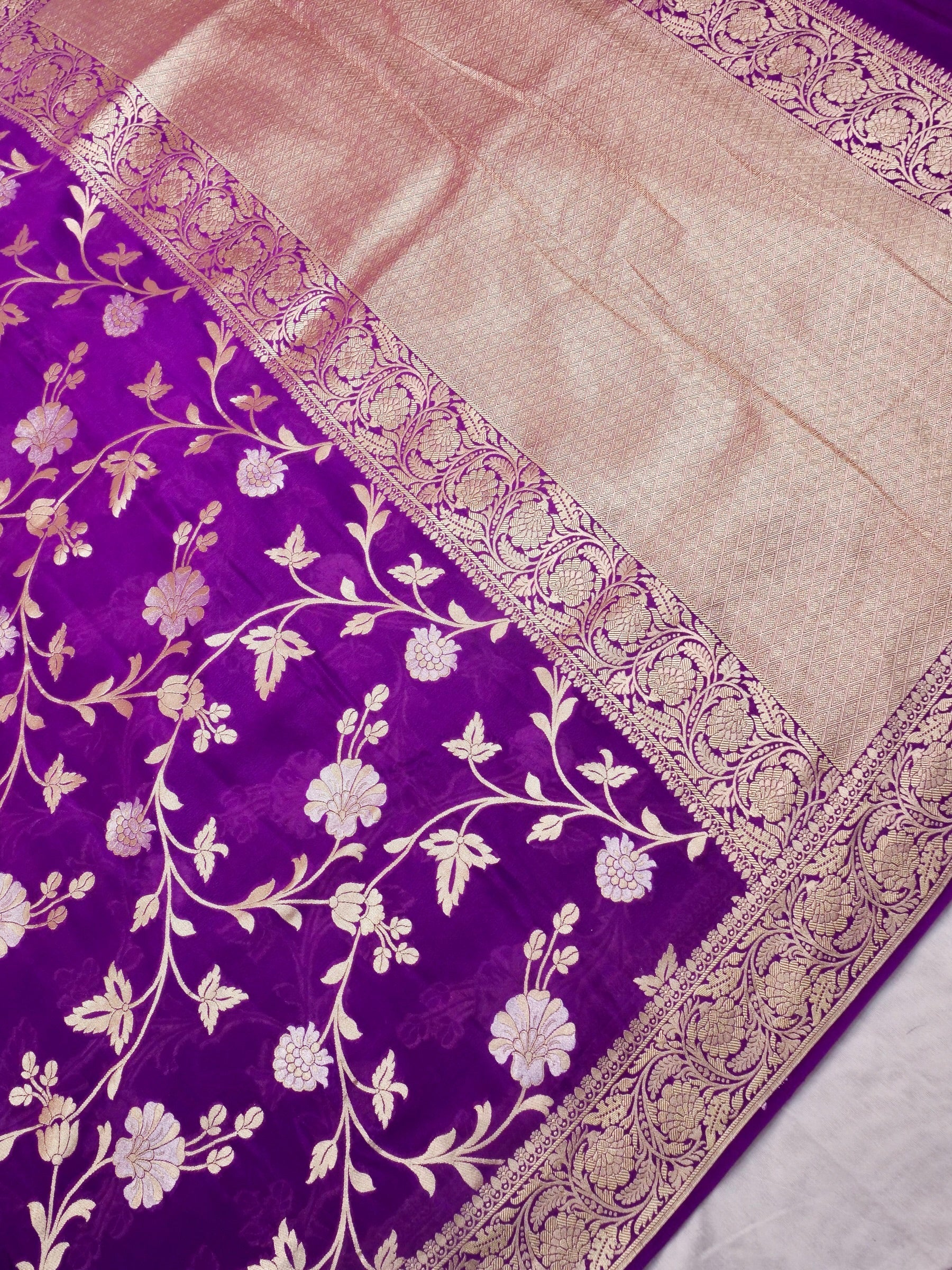 Handwoven Purple Banarasi Khaddi Silk Saree