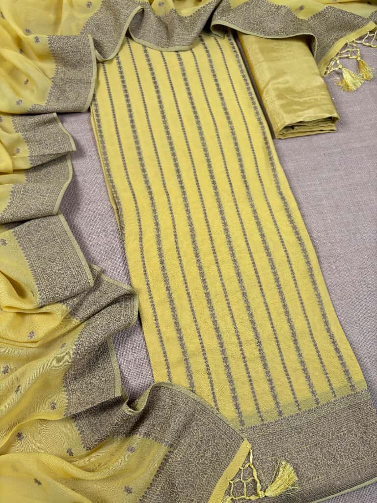 Yellow Banarasi Khaddi Georgette Suit