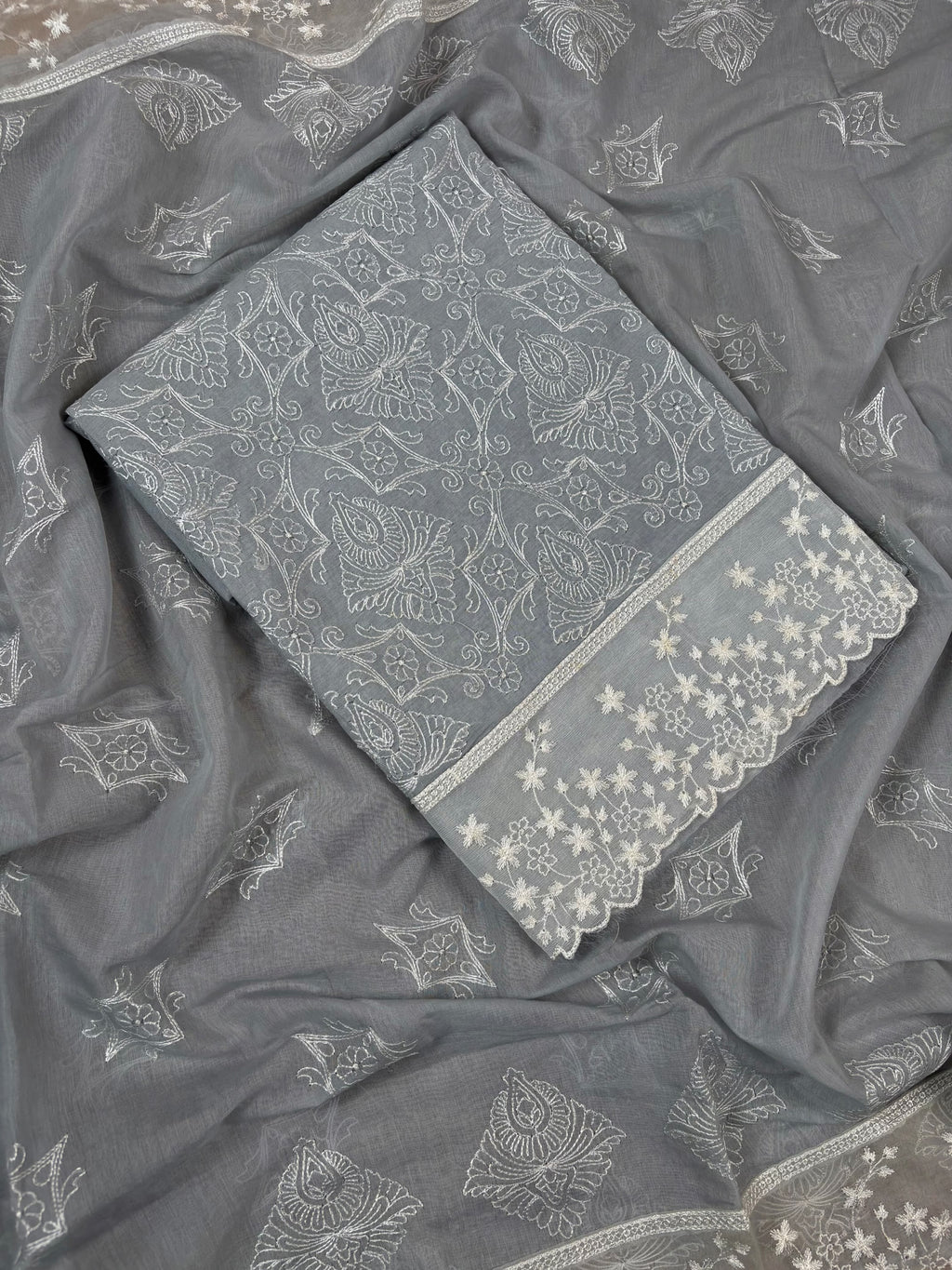 Grey Banarasi Cotton Suit