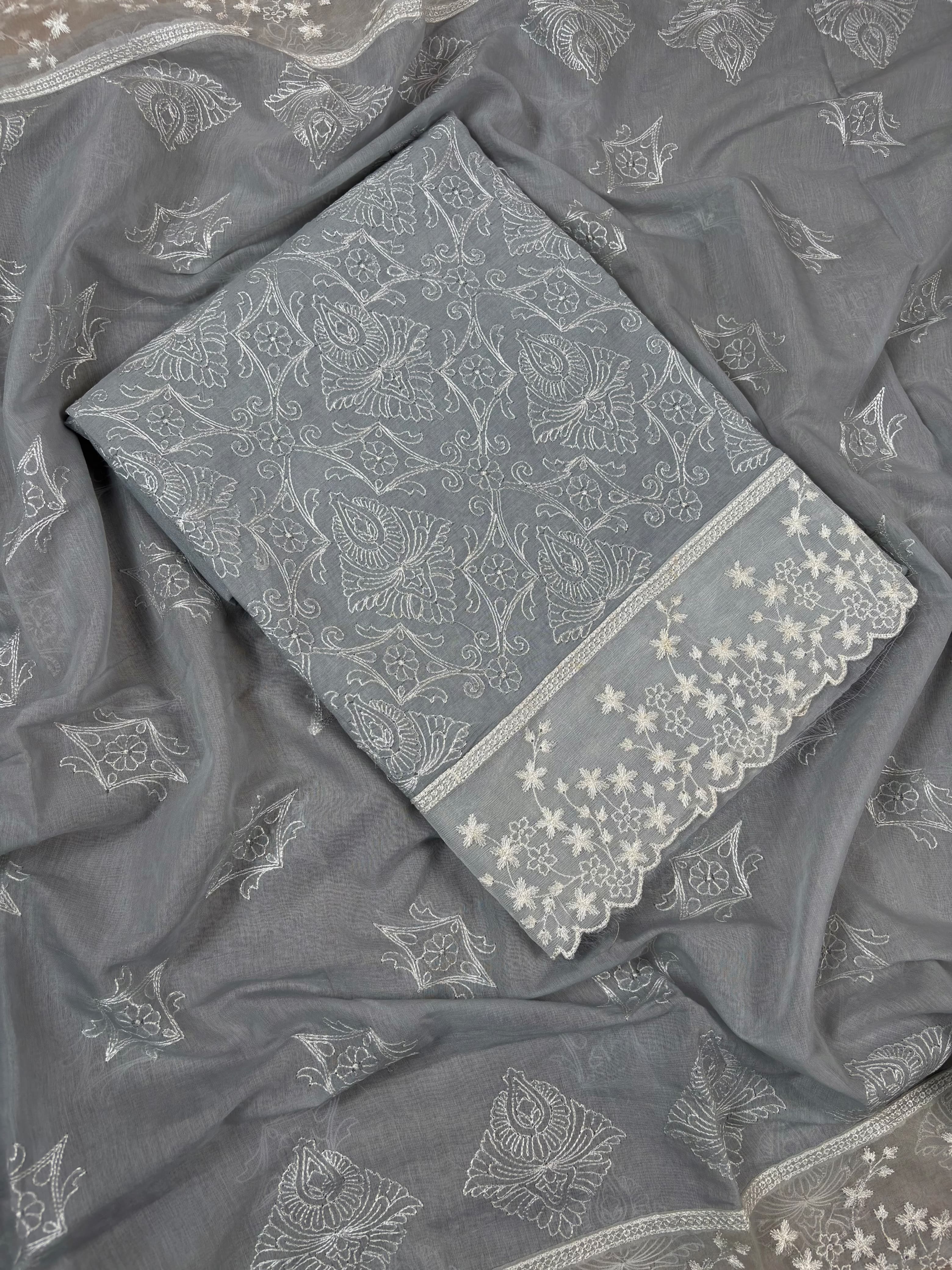 Grey Banarasi Cotton Suit