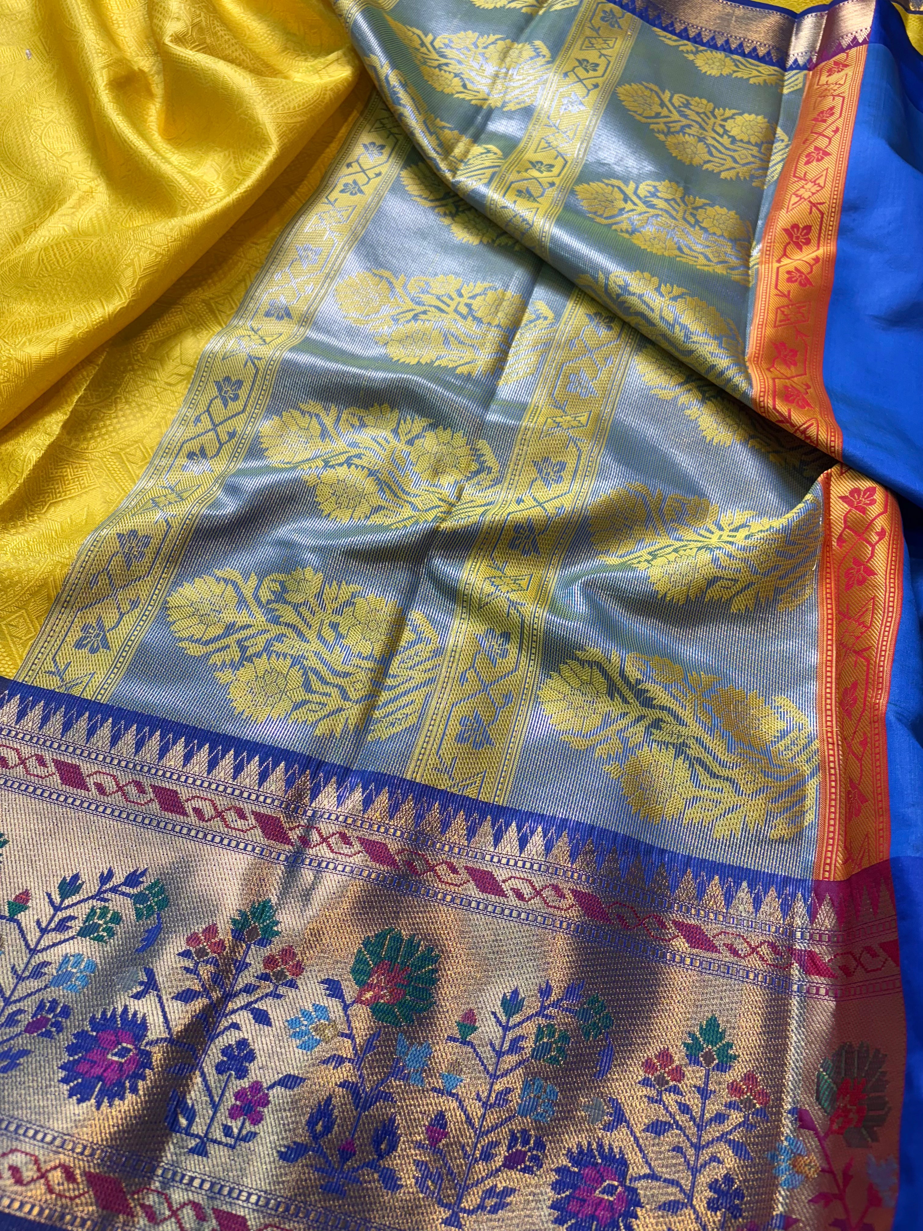 Contrast Banarasi Fancy Katan Tanchui Meena Saree