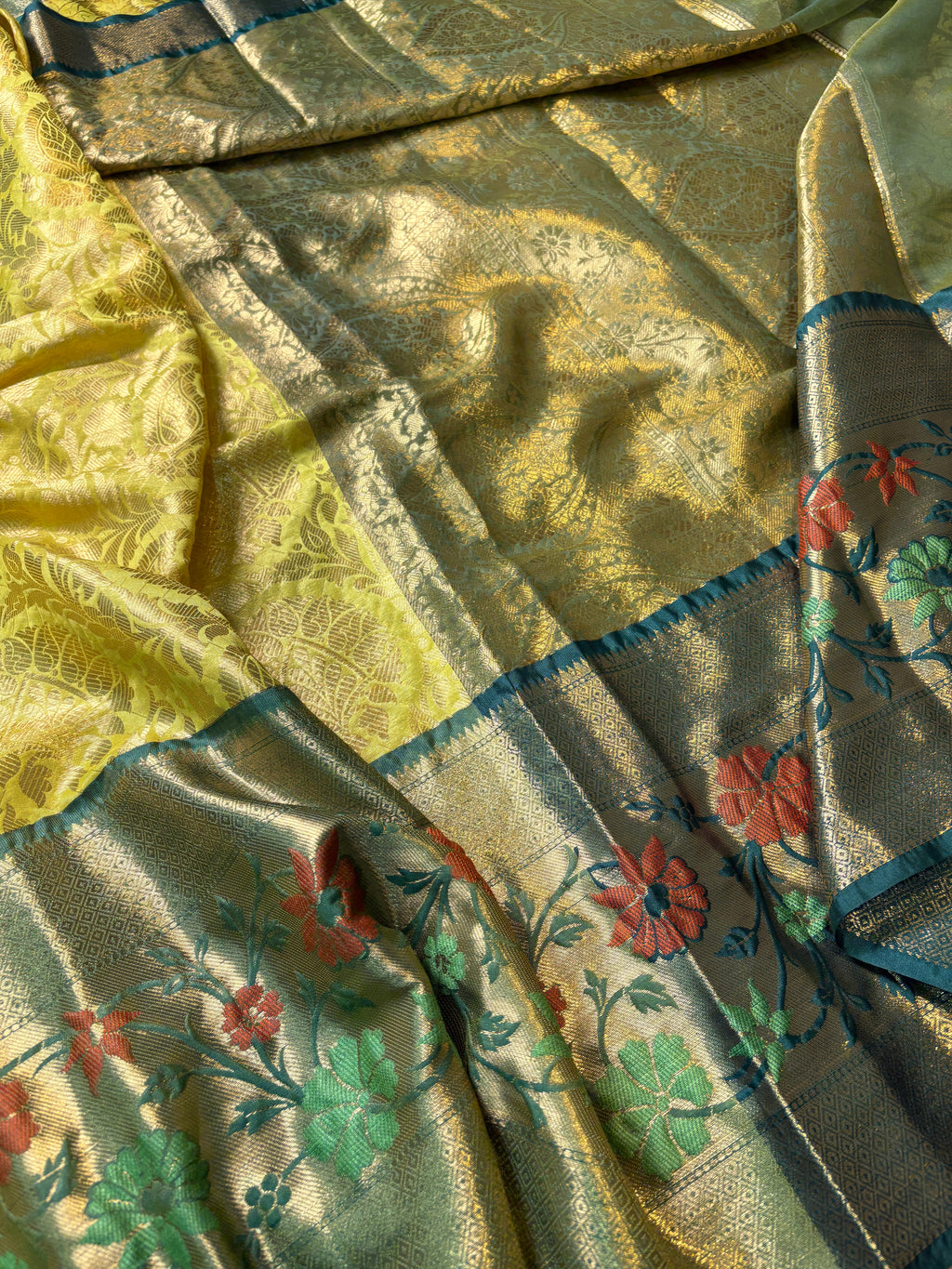 Contrast Banarasi Fancy Katan Brocade Meena Saree