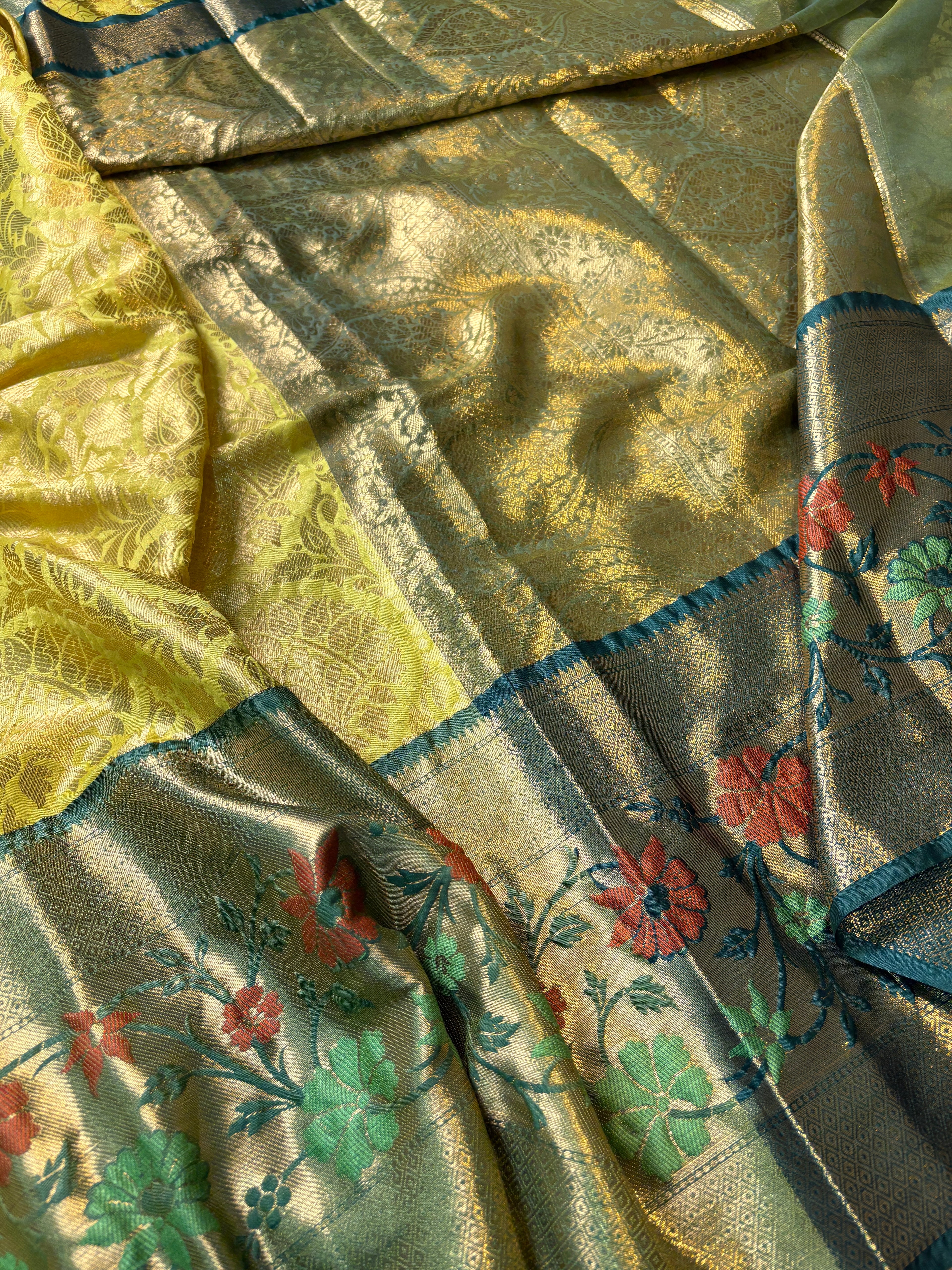 Contrast Banarasi Fancy Katan Brocade Meena Saree